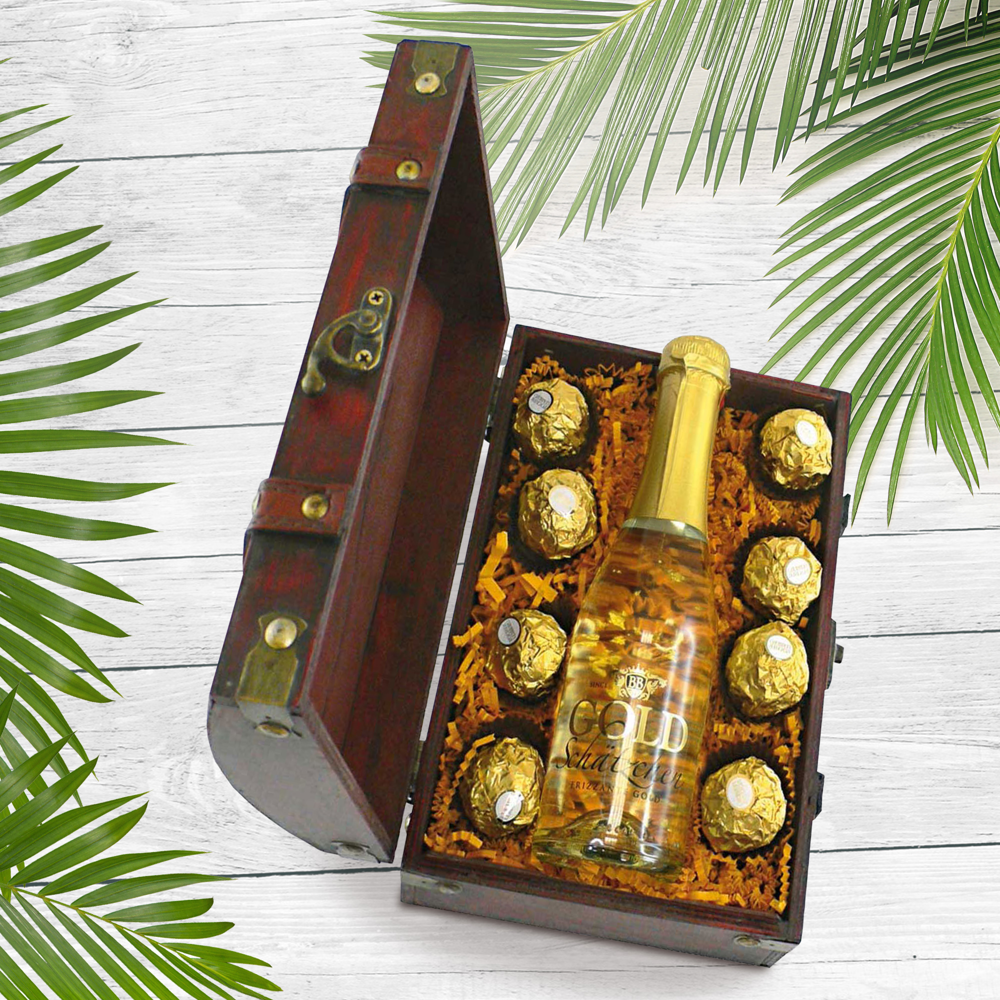 Minitruhe Goldschätzchen - Sekt und Schokolade