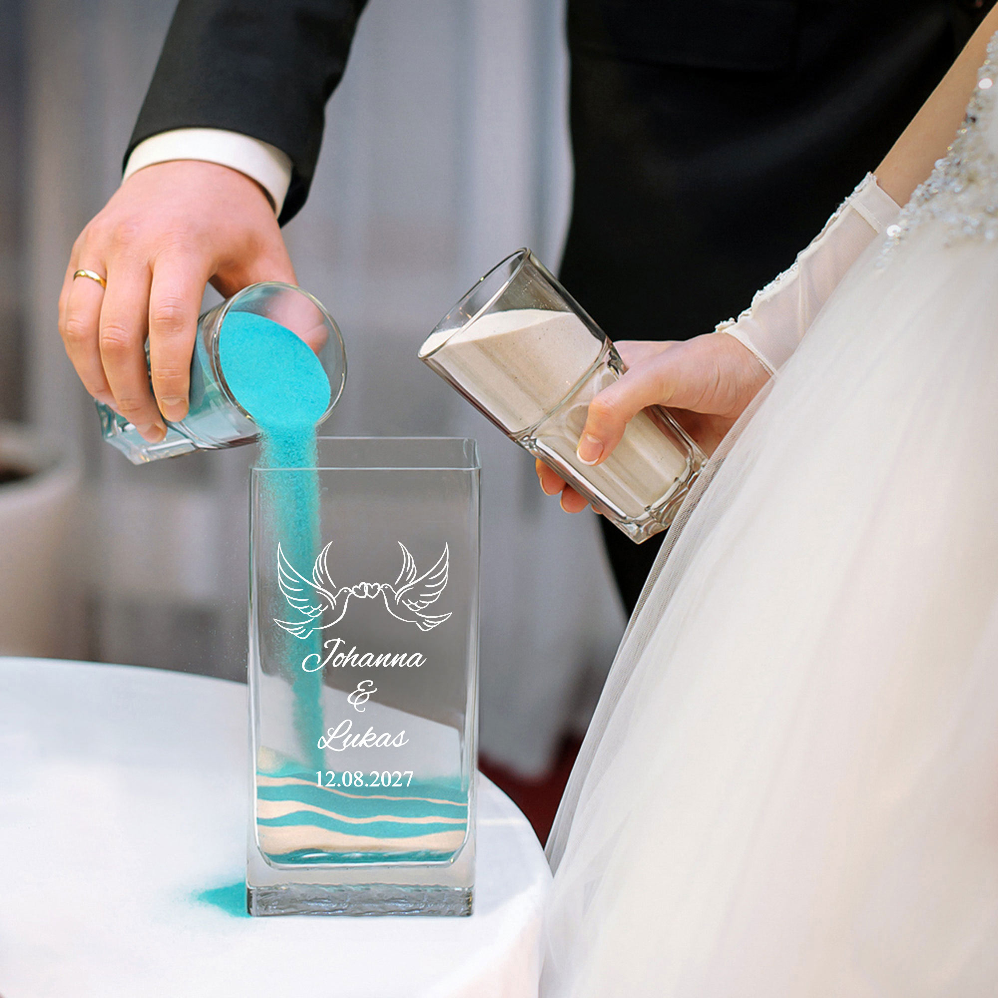 Vase Liebestauben - personalisiert Vase Liebestauben - personalisiert