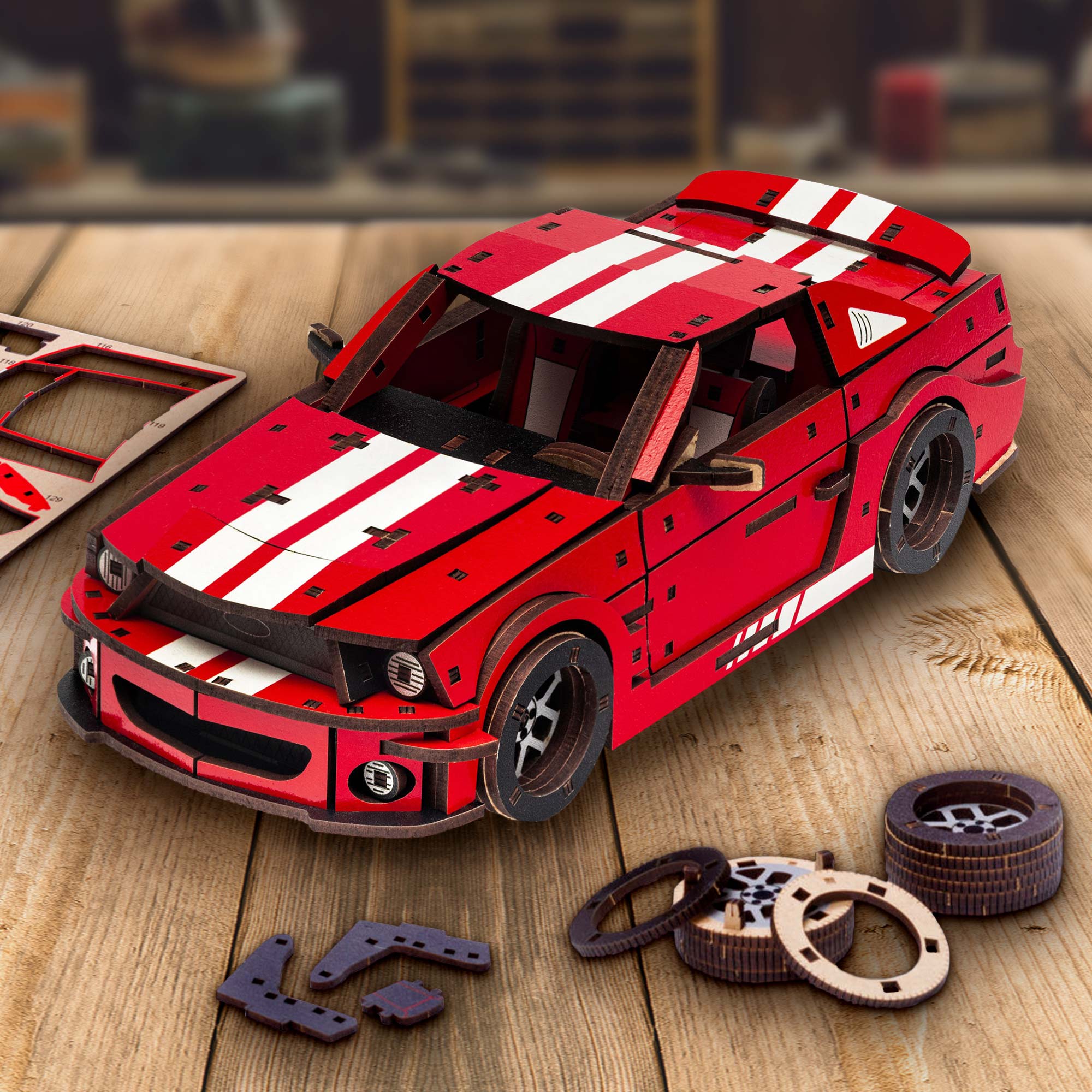 Holzpuzzle 3D - Auto - Stallion GT Rot Holzpuzzle 3D - Auto - Stallion GT Rot