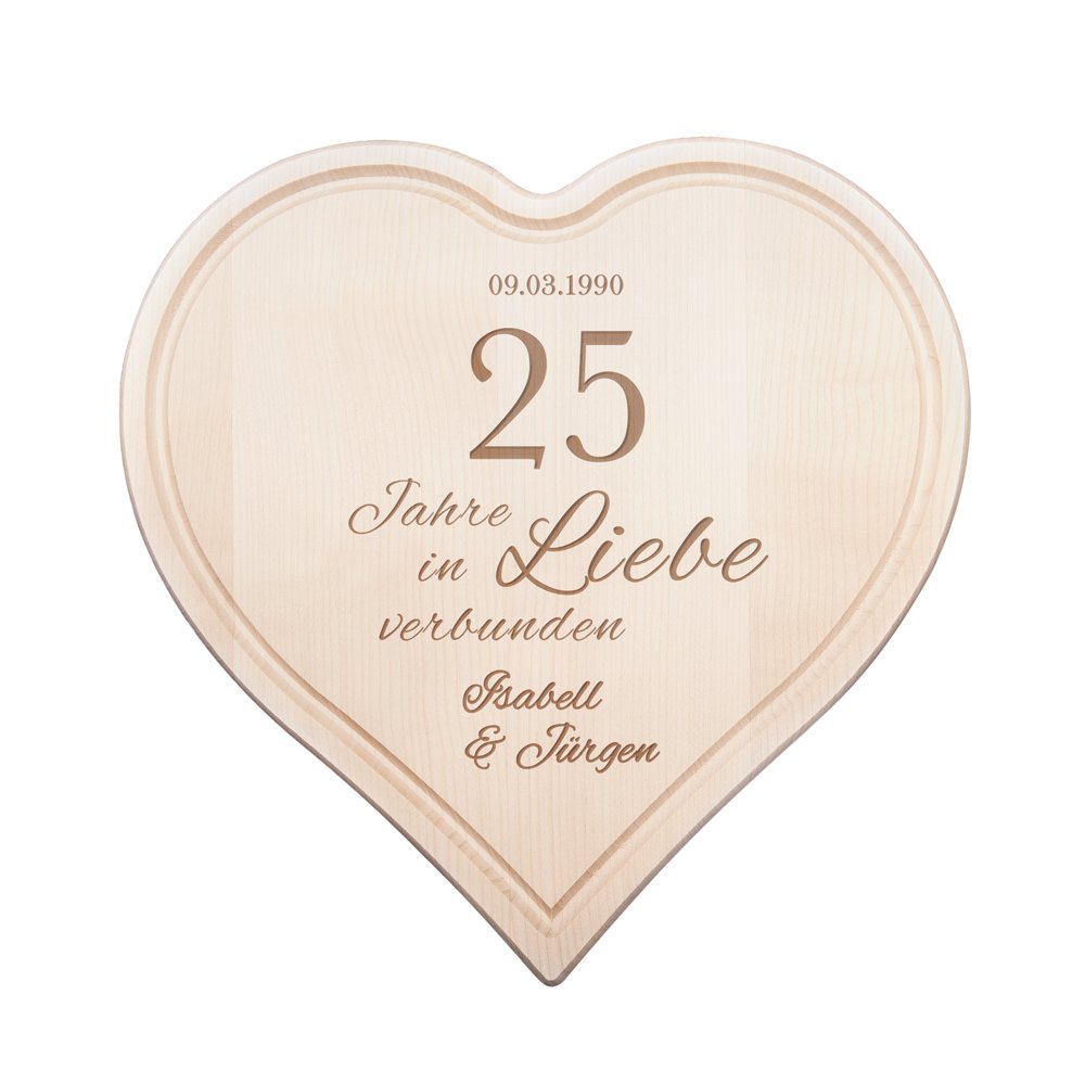 Graviertes Holzherz zur Silberhochzeit
