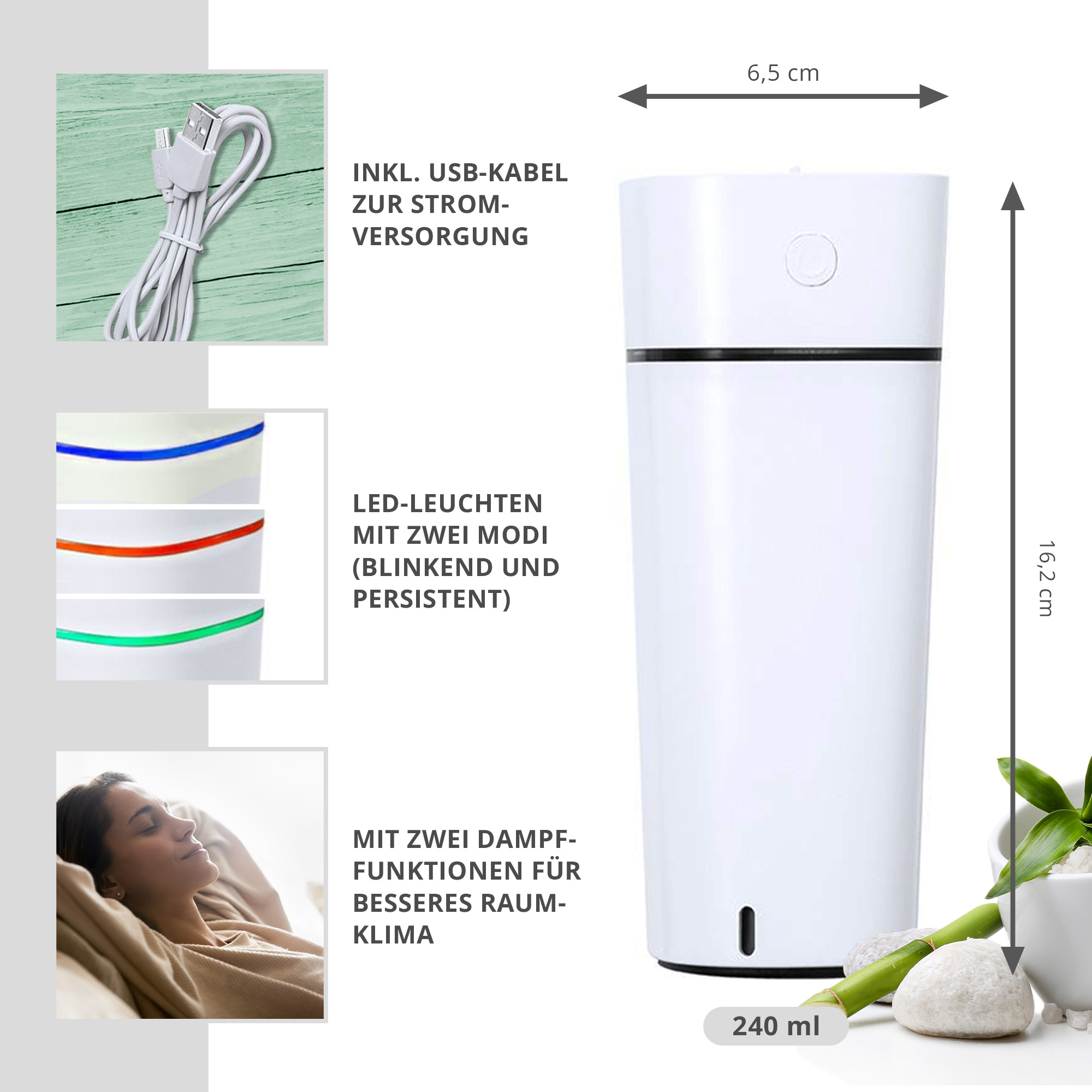 2in1 Luftbefeuchter mit Ventilator und LED Leuchte