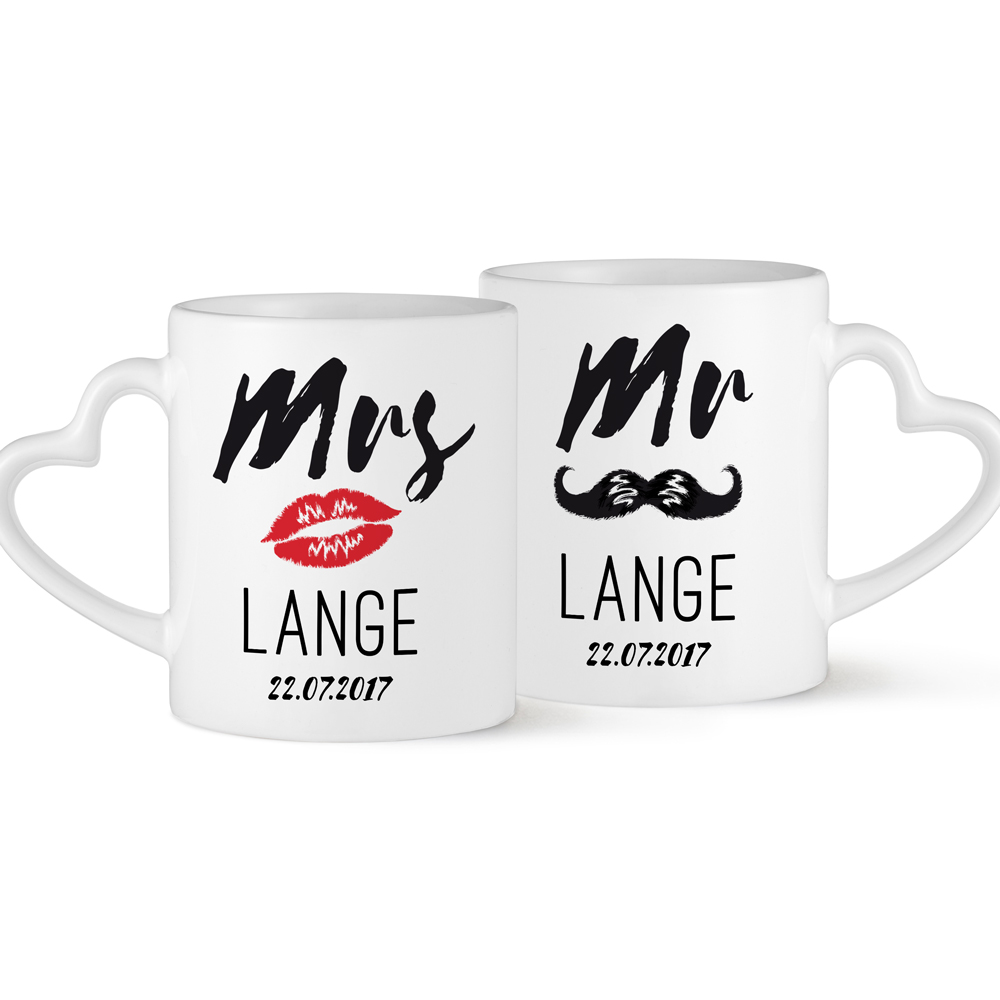 Personalisiertes Herz Henkeltasse Set - Mr and Mrs 3129 - 5