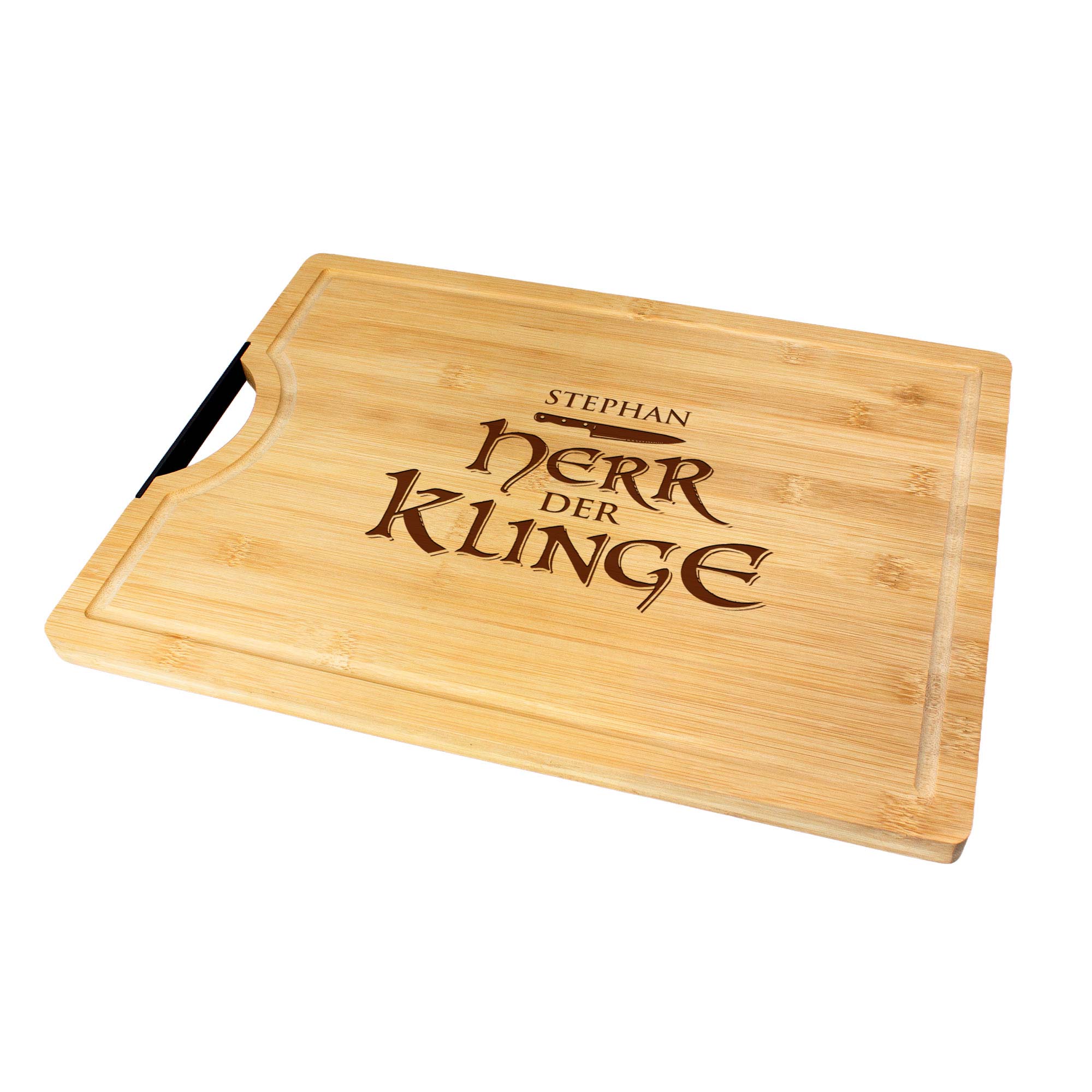 Bambusholz Schneidebrett mit Gravur - Herr der Klinge Bambusholz Schneidebrett mit Gravur - Herr der Klinge