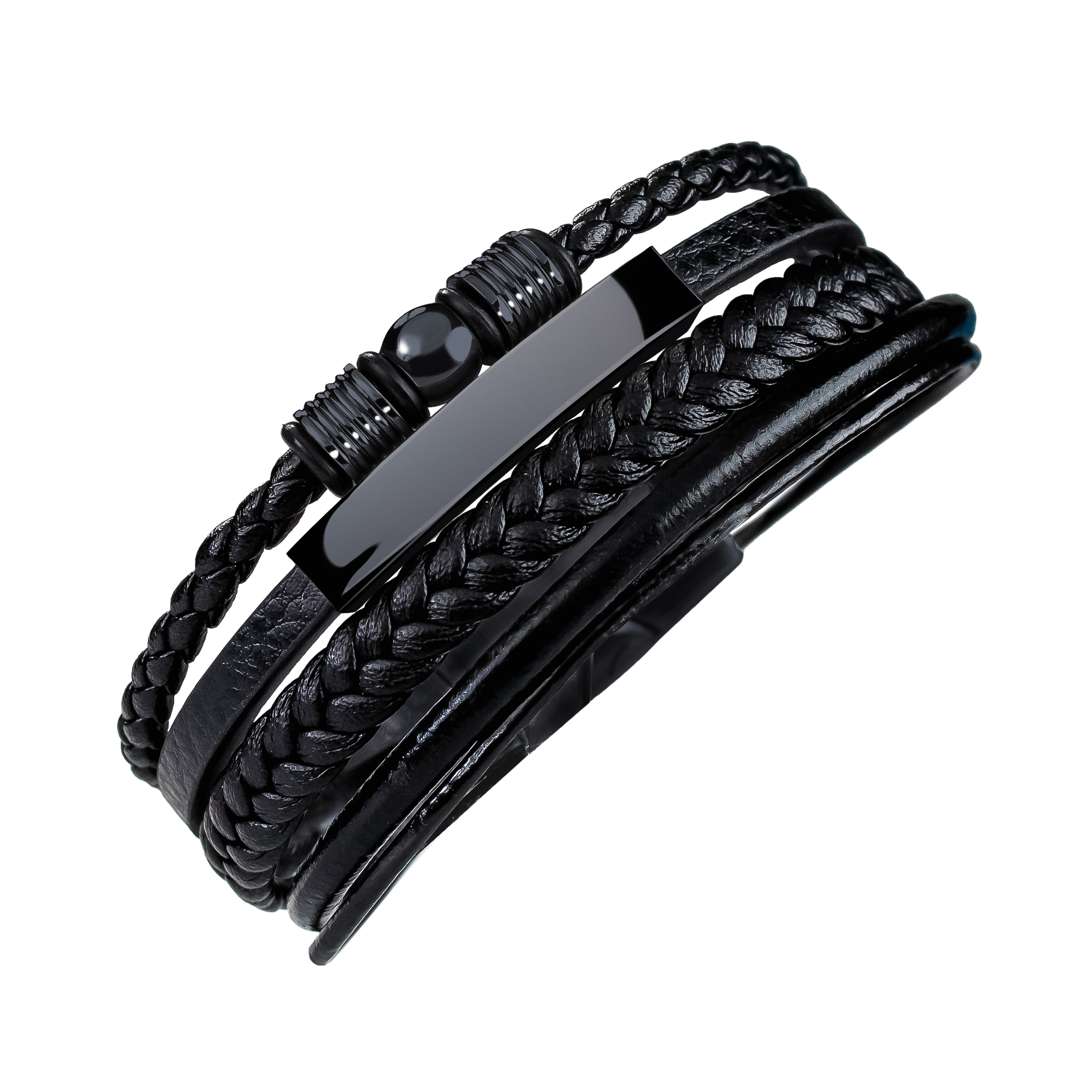 Geflochtenes Lederarmband mit Beads Schwarz - Herren Armband