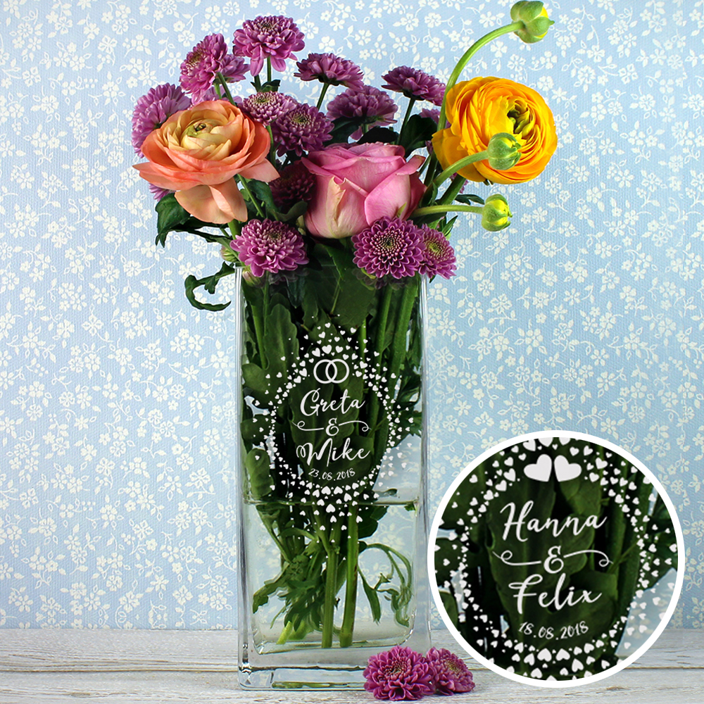 Vase zur Hochzeit - Kreis aus Herzen Gravur 3891
