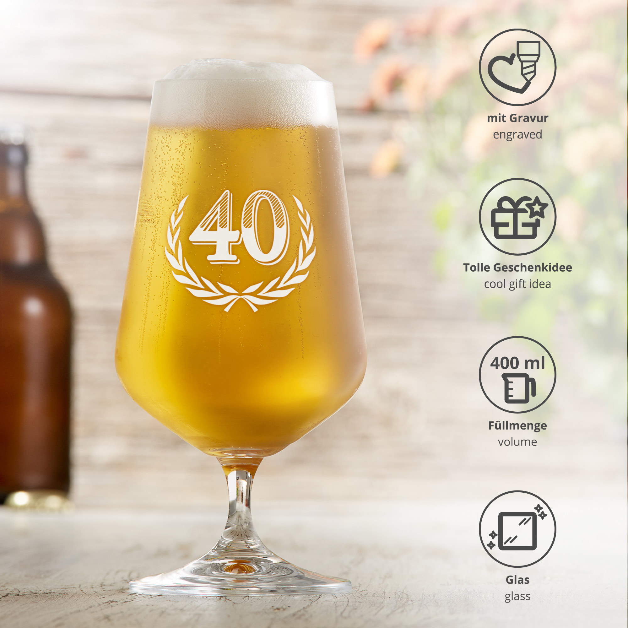 Bierglas mit Gravur zum 40. Geburtstag