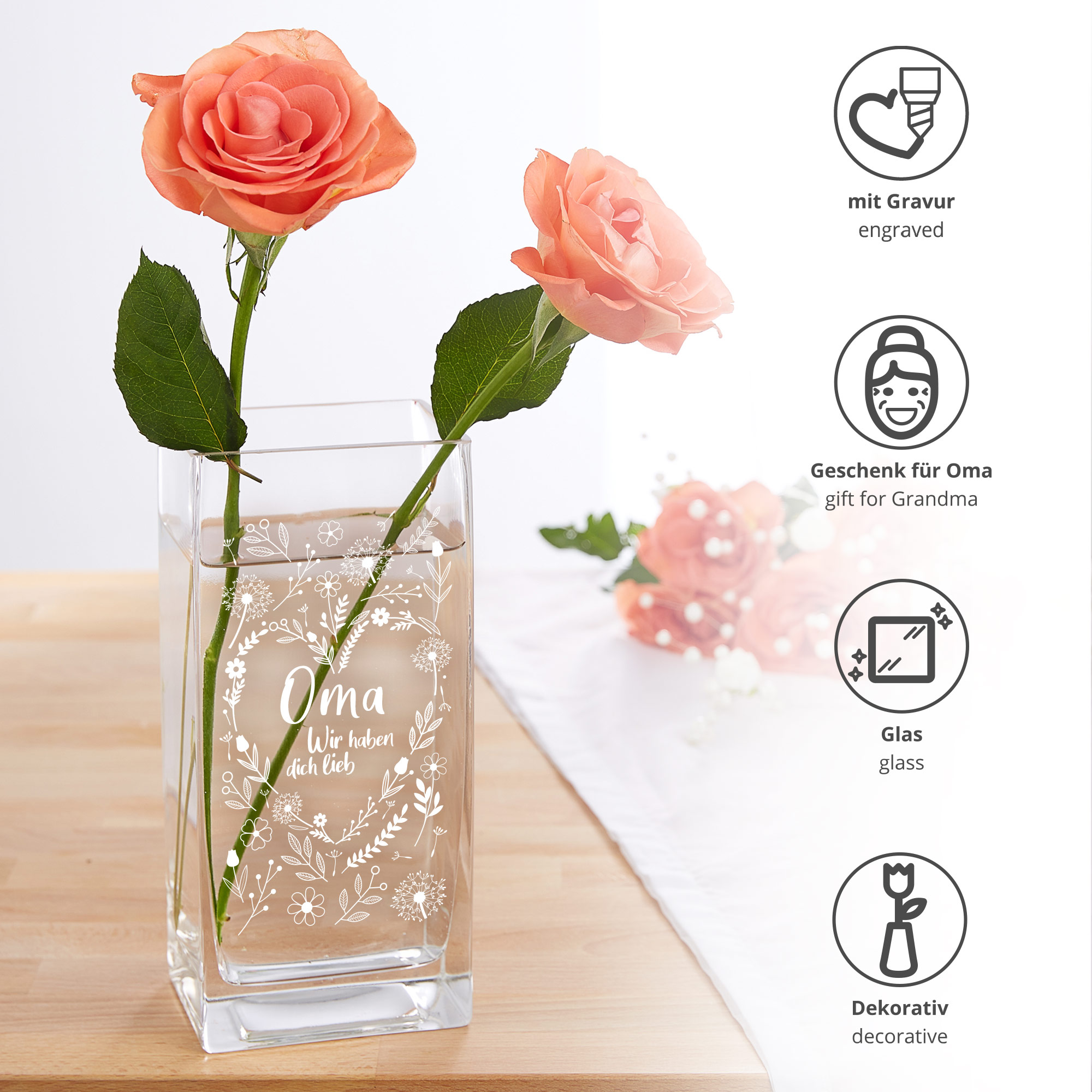 Eckige Vase - Blumenherz für Oma 0006-0019-112-AZ - 3
