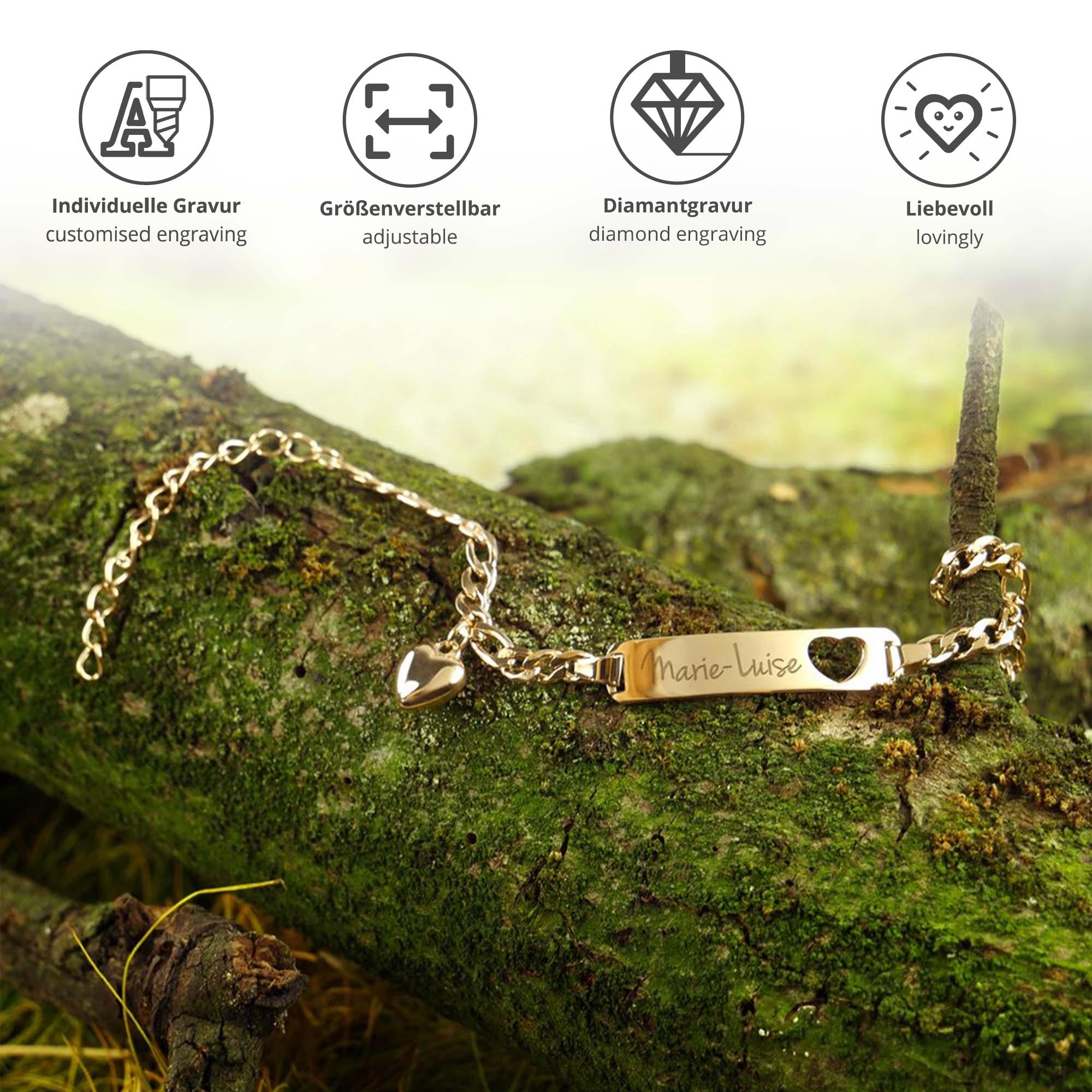 Armband mit Herzstanze Gold - Namensgravur Armband mit Herzstanze Gold - Namensgravur