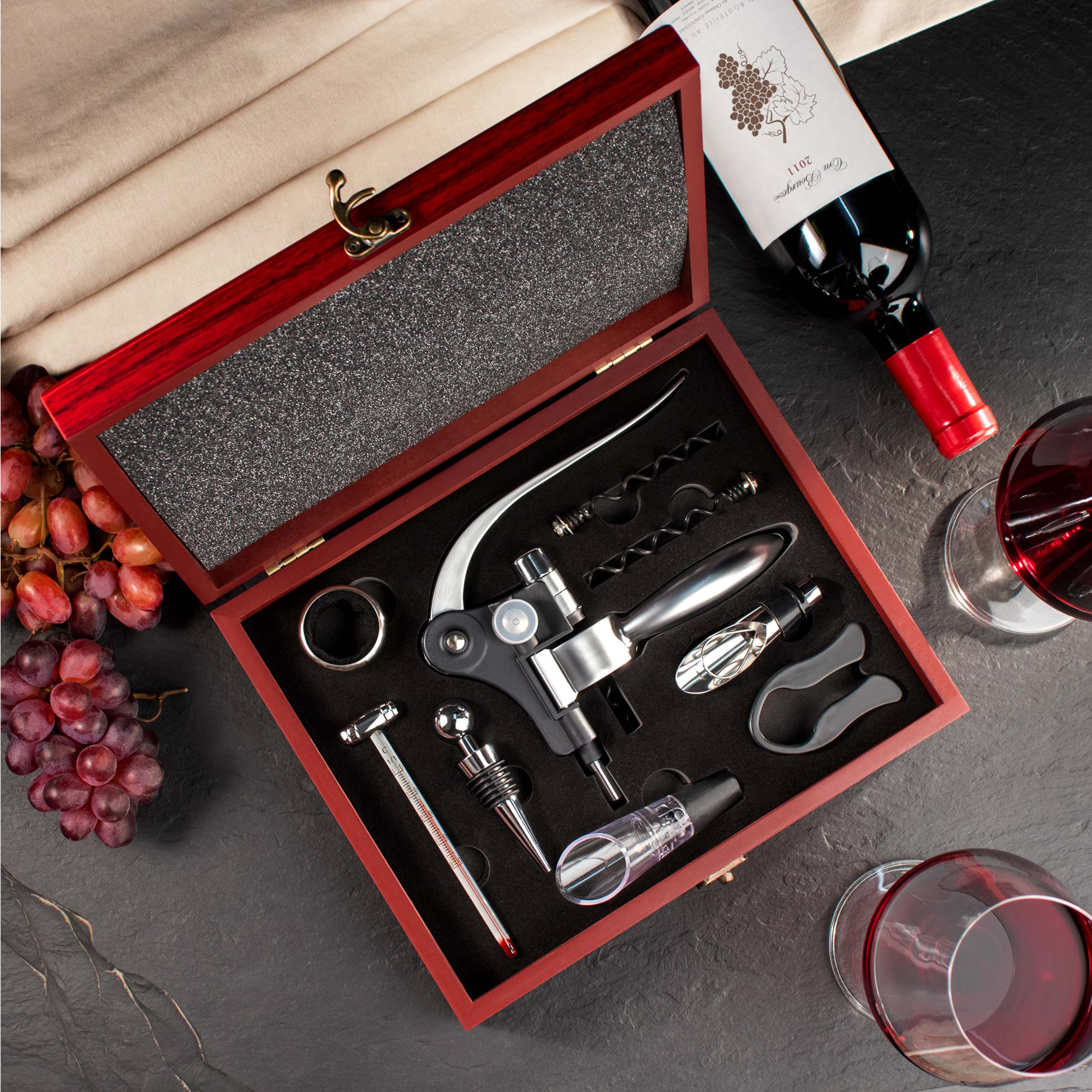 Wein Sommelier Set mit Gravur zur Hochzeit - Ringe 2134-09-MZ - 1