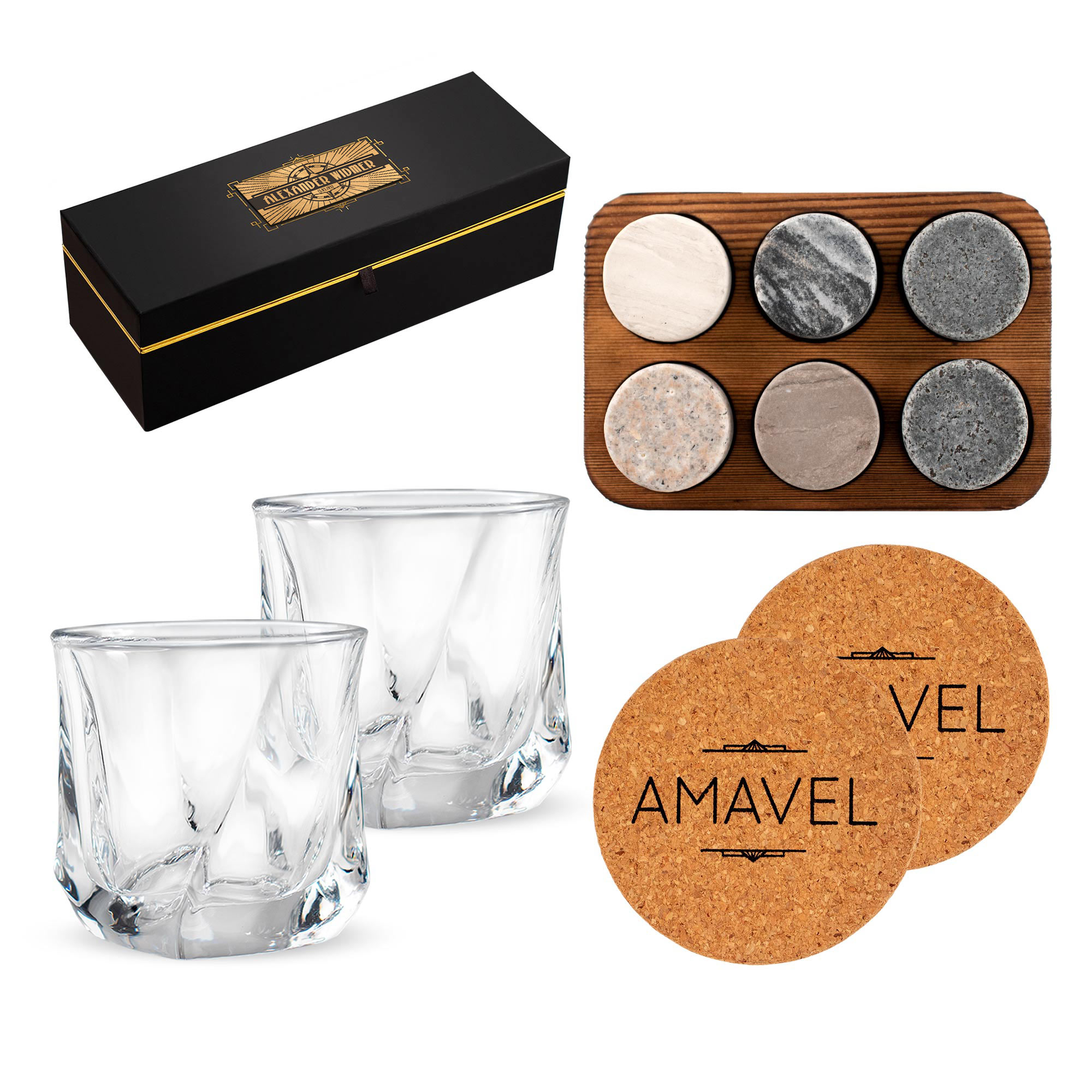 Whisky Set in edler Geschenkbox mit Gravur - Kompass