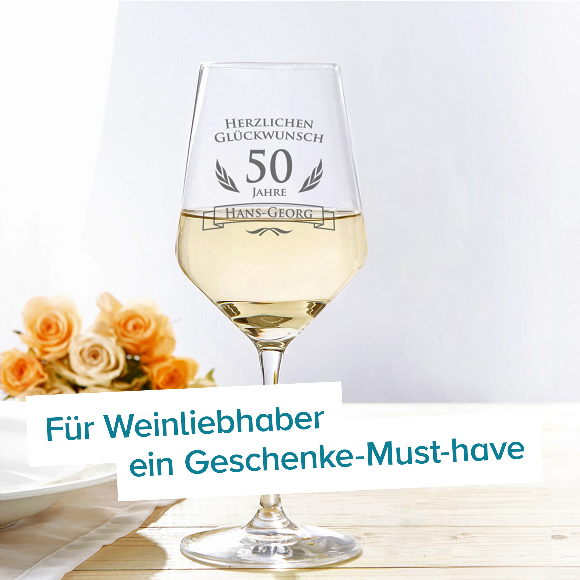 Weißweinglas zum 50. Geburtstag