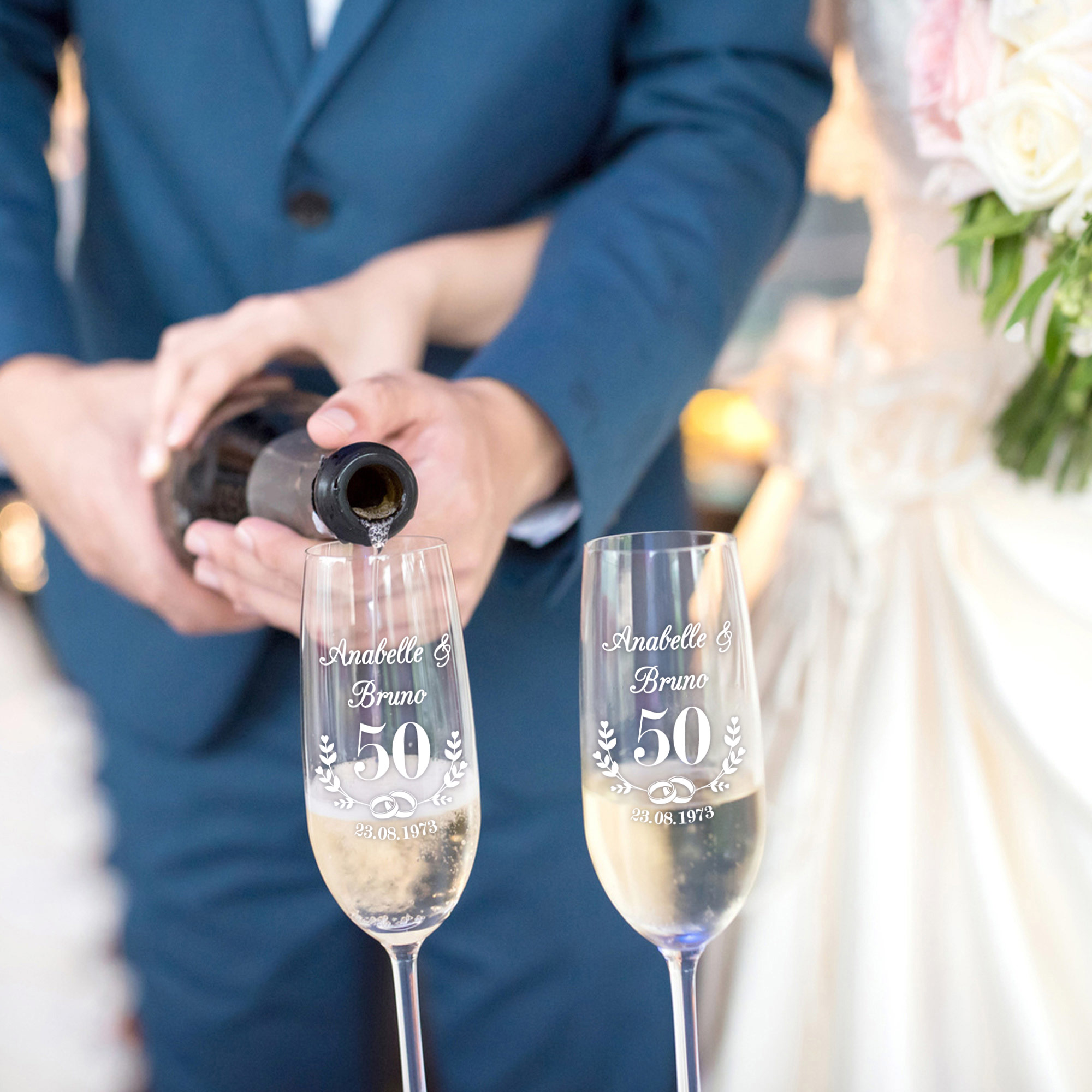 2er Set Sektgläser - Goldene Hochzeit - Personalisiert