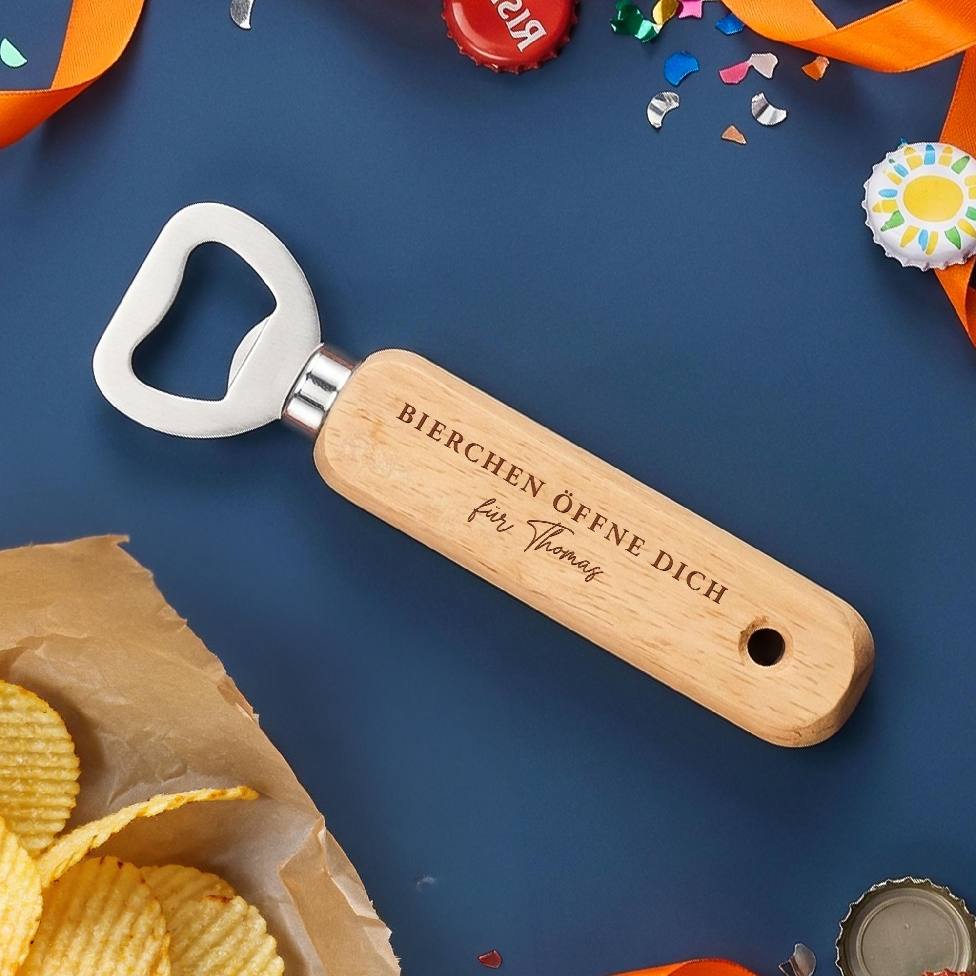 Personalisierter Flaschenöffner aus Holz
