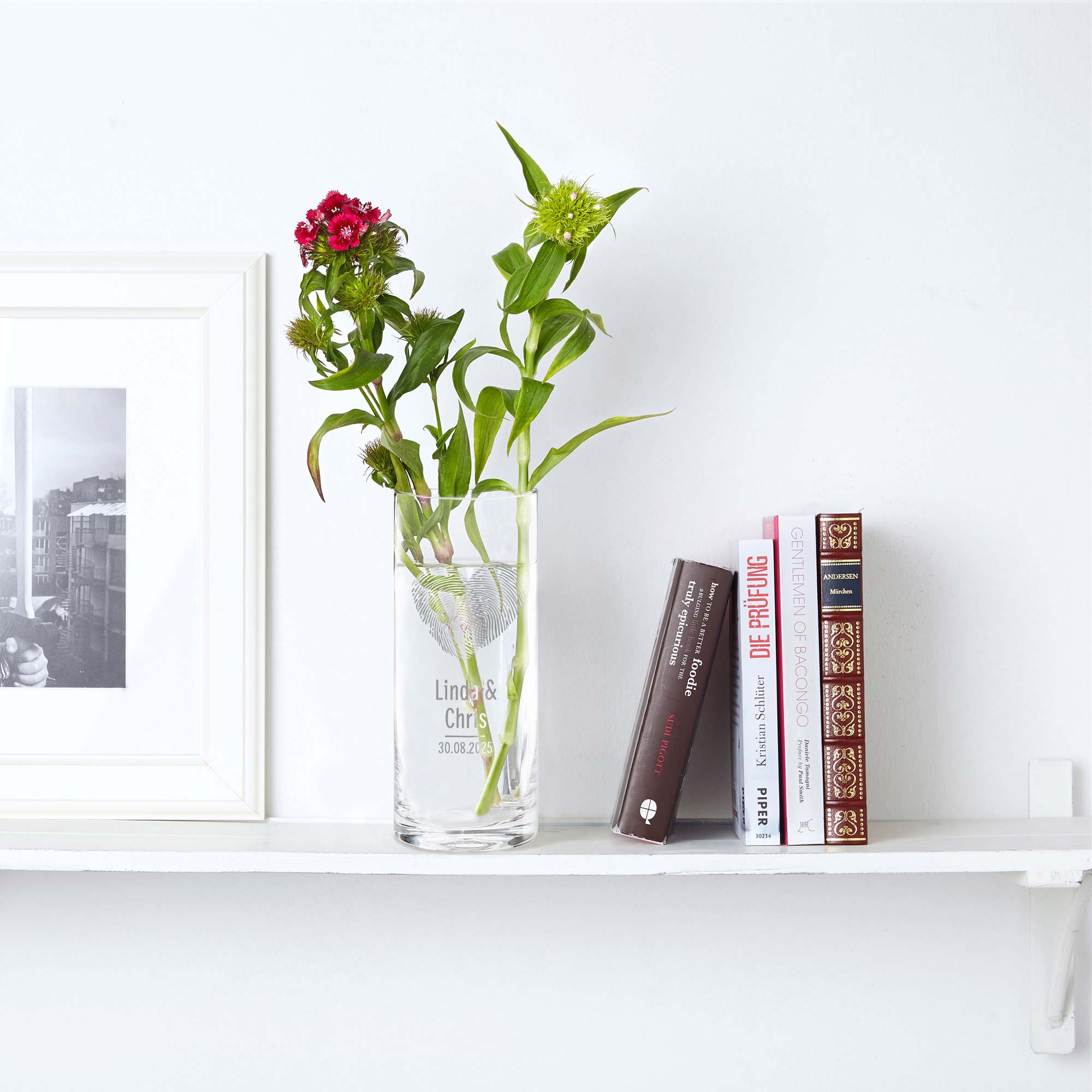 Runde Vase mit Gravur - Fingerabdruck Herz Runde Vase mit Gravur - Fingerabdruck Herz