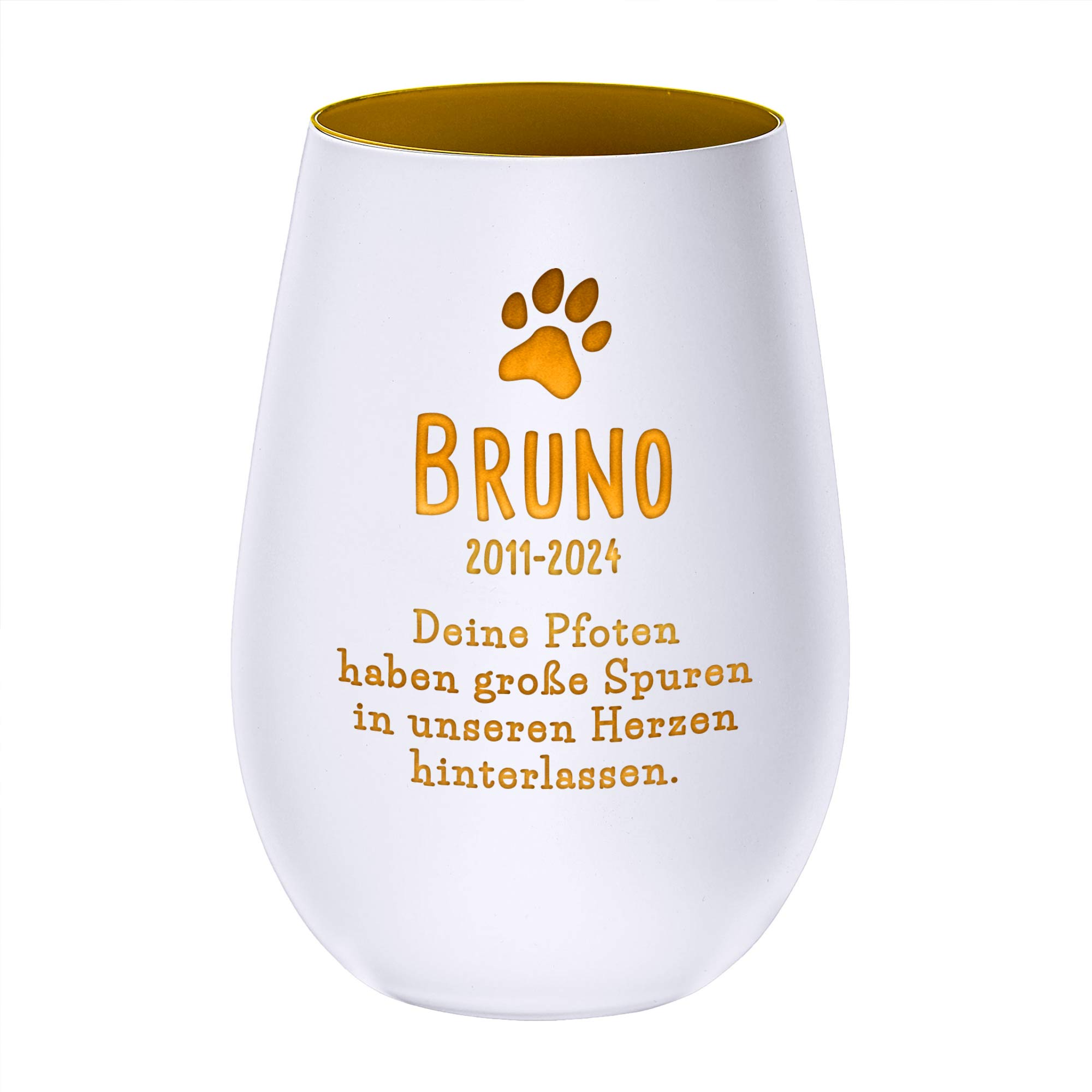 Weißes Windlicht zur Trauer - Hund