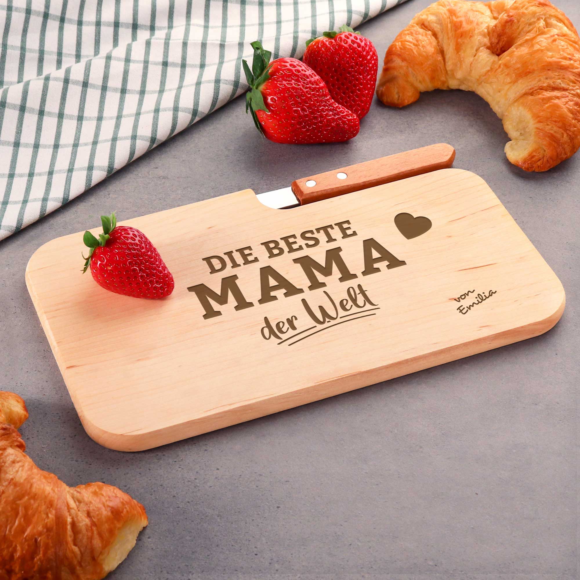 Frühstücksbrett mit Messer für Beste Mama - Name