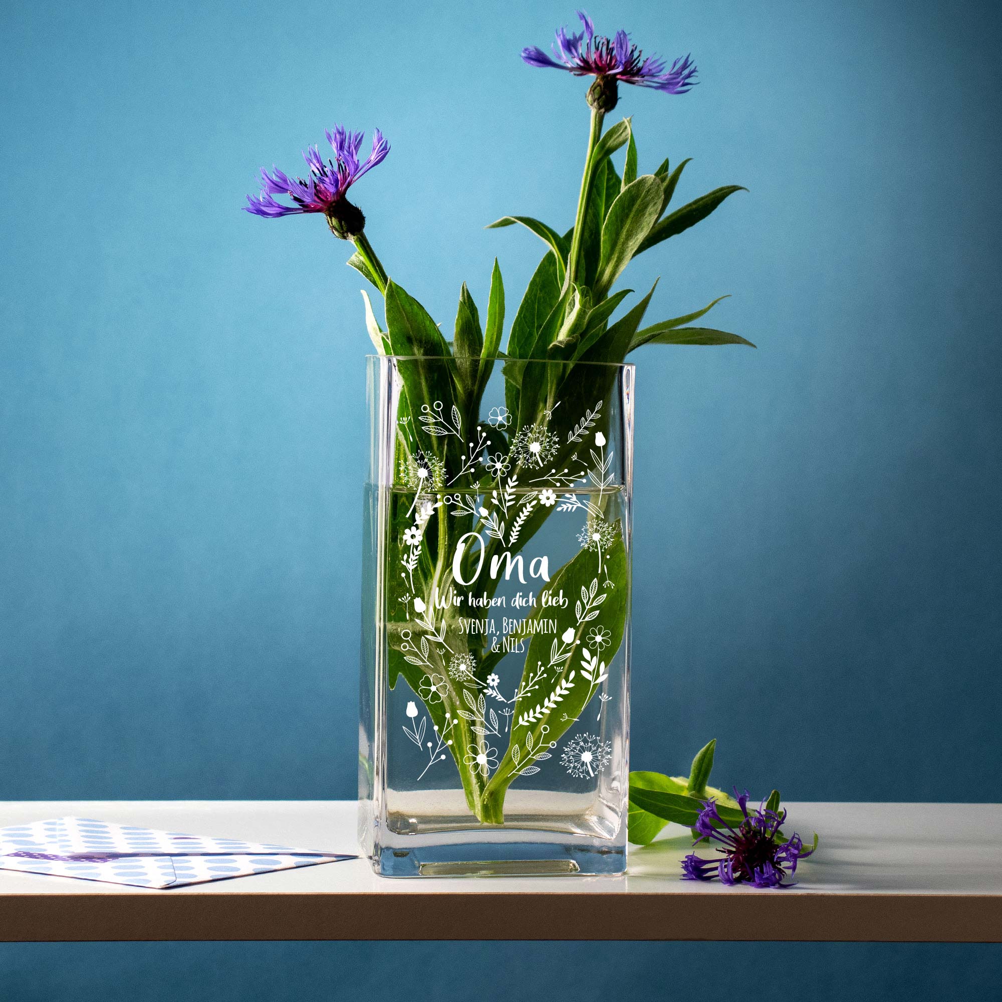 Vase mit Gravur - Blumenherz für Oma 4152 - 6