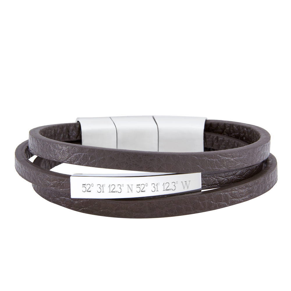 Gewickeltes Lederarmband braun - Geokoordinaten 3729 - 1