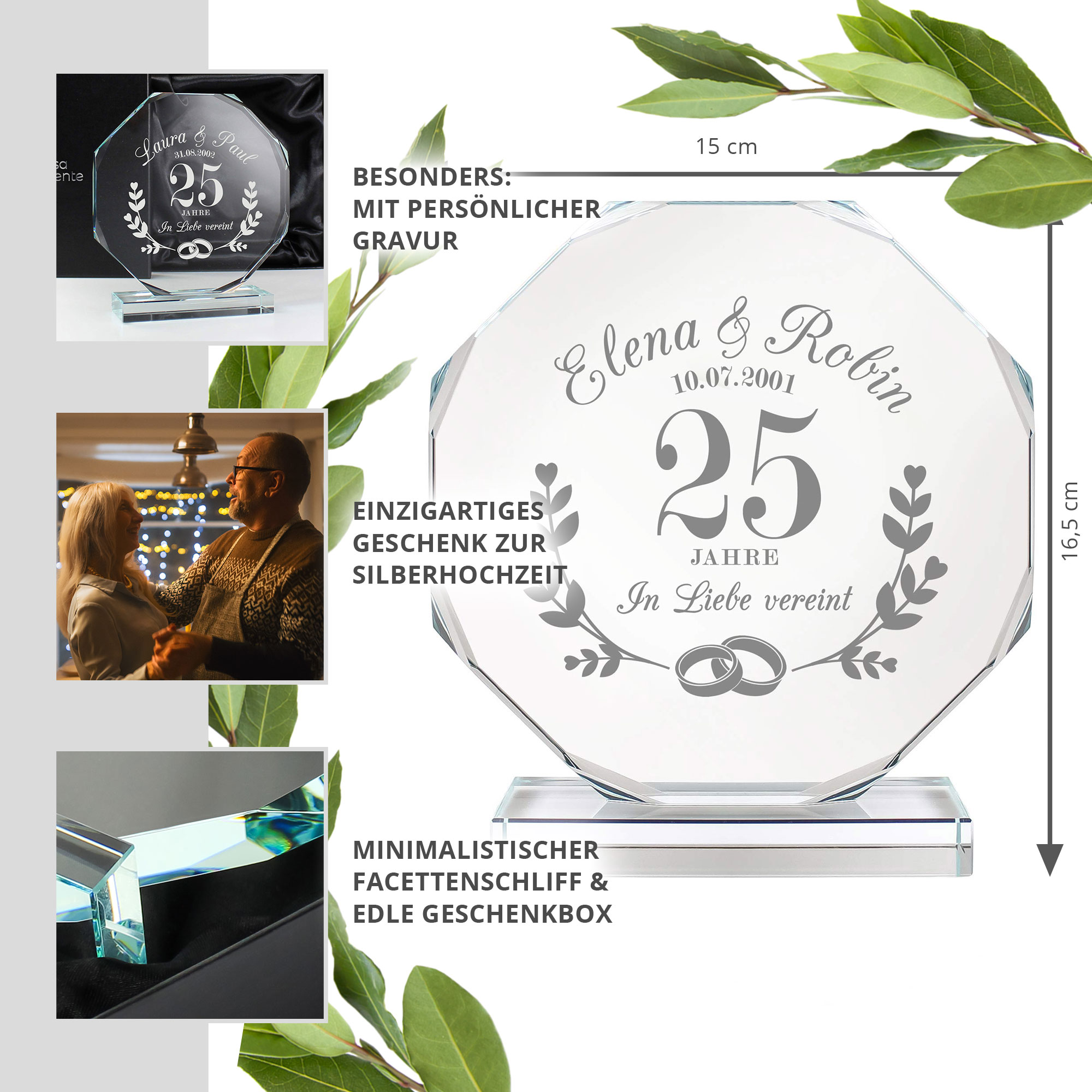 Personalisierter Glaspokal mit Facettenschliff zur Silberhochzeit - 25 Jahre Personalisierter Glaspokal mit Facettenschliff zur Silberhochzeit - 25 Jahre