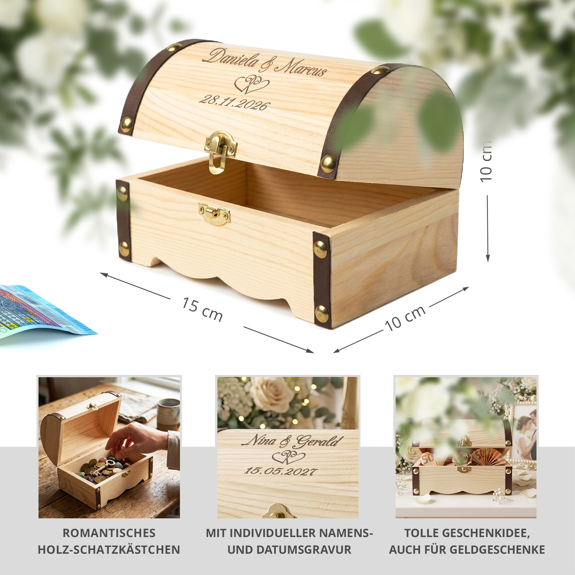 Geld Schatzkiste zur Hochzeit - Herzen Geld Schatzkiste zur Hochzeit - Herzen