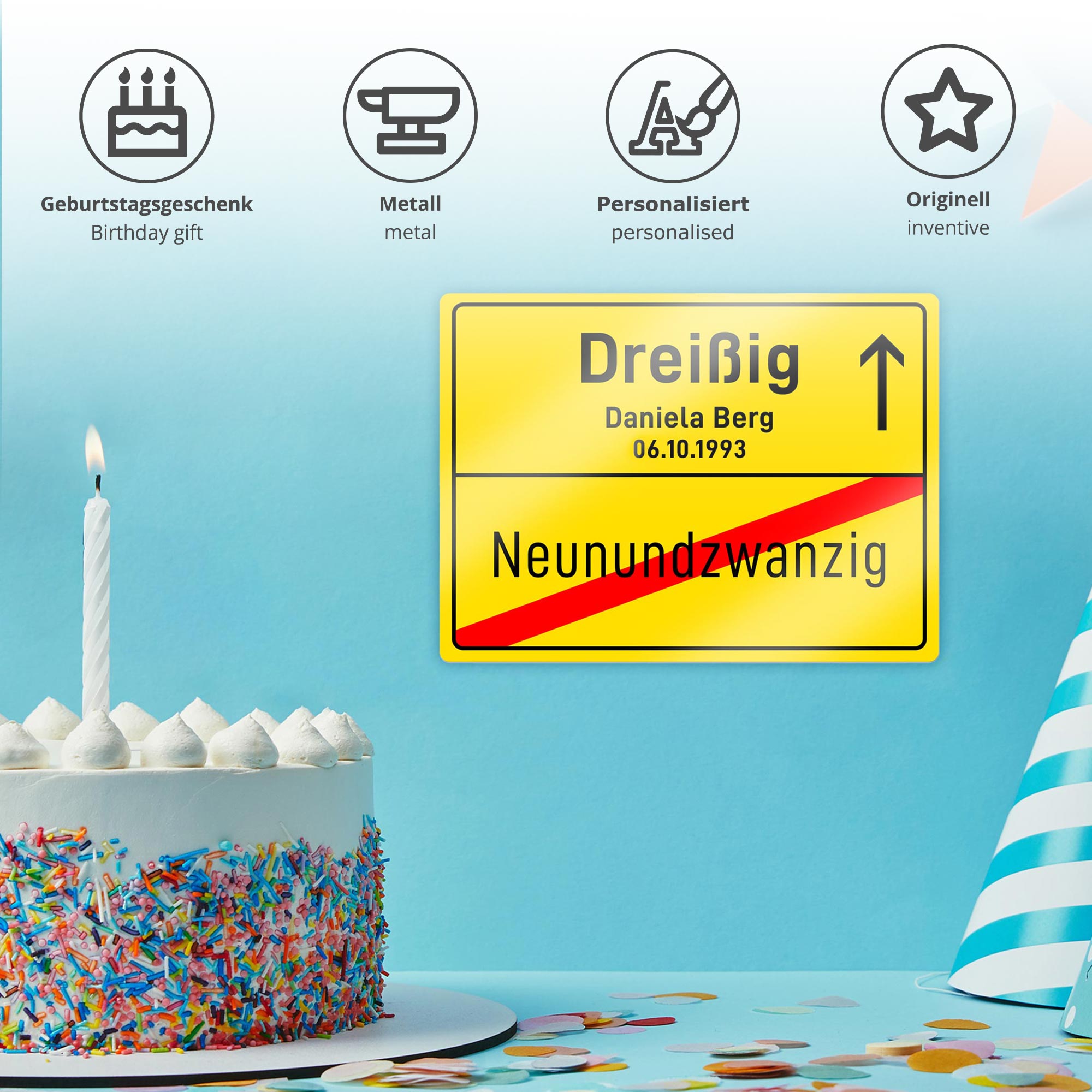 Personalisiertes Ortsschild - 30. Geburtstag