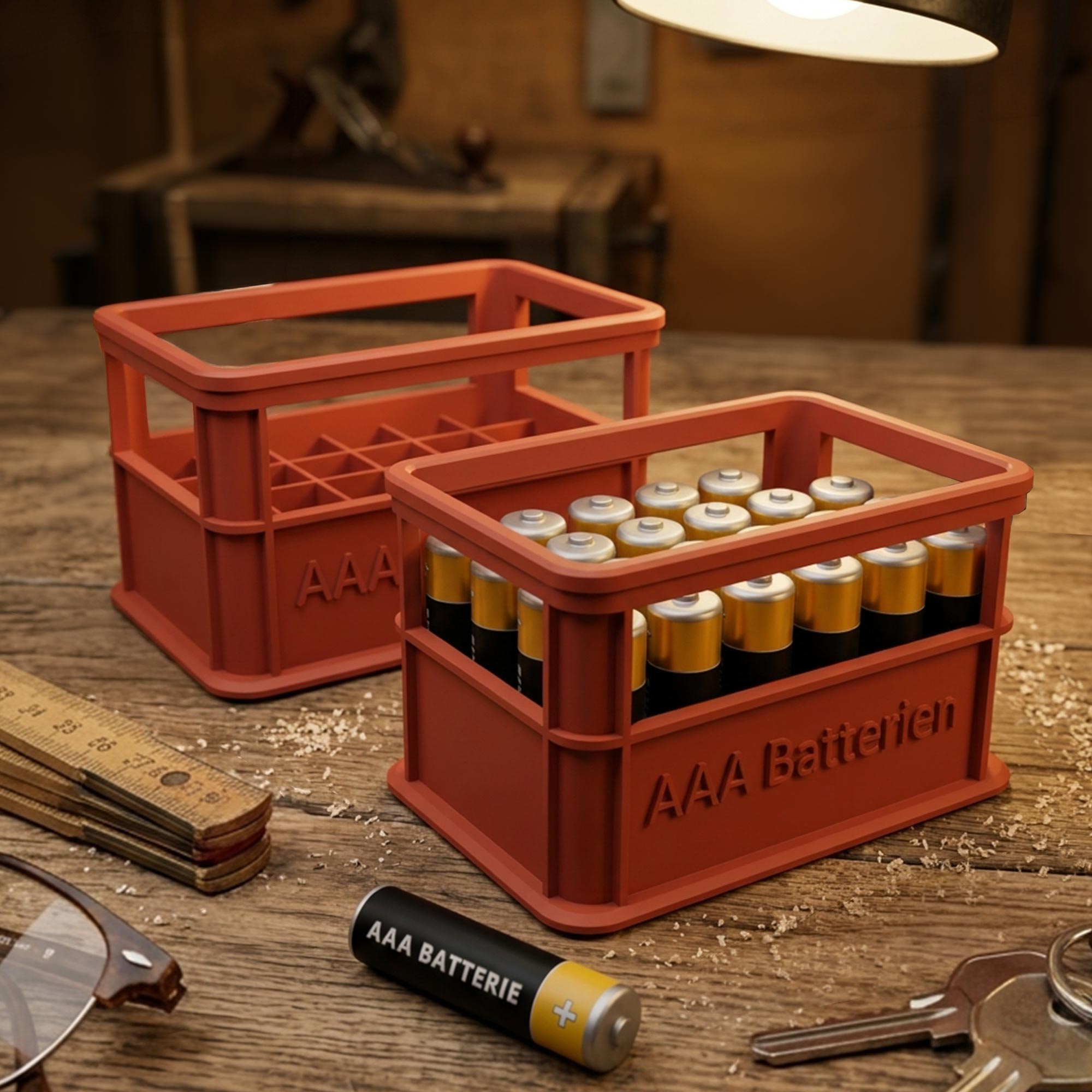Stapelbare Aufbewahrungsbox für Batterien AAA - 2er Set Bierkasten Rot