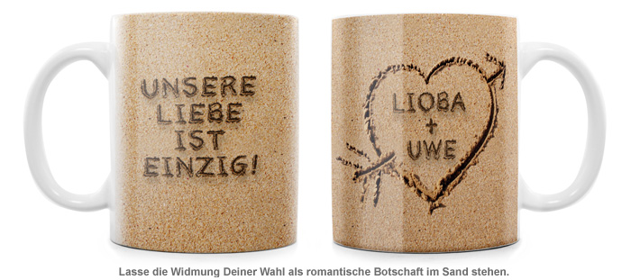 Herz im Sand - personalisierte Tasse 1160 - 2