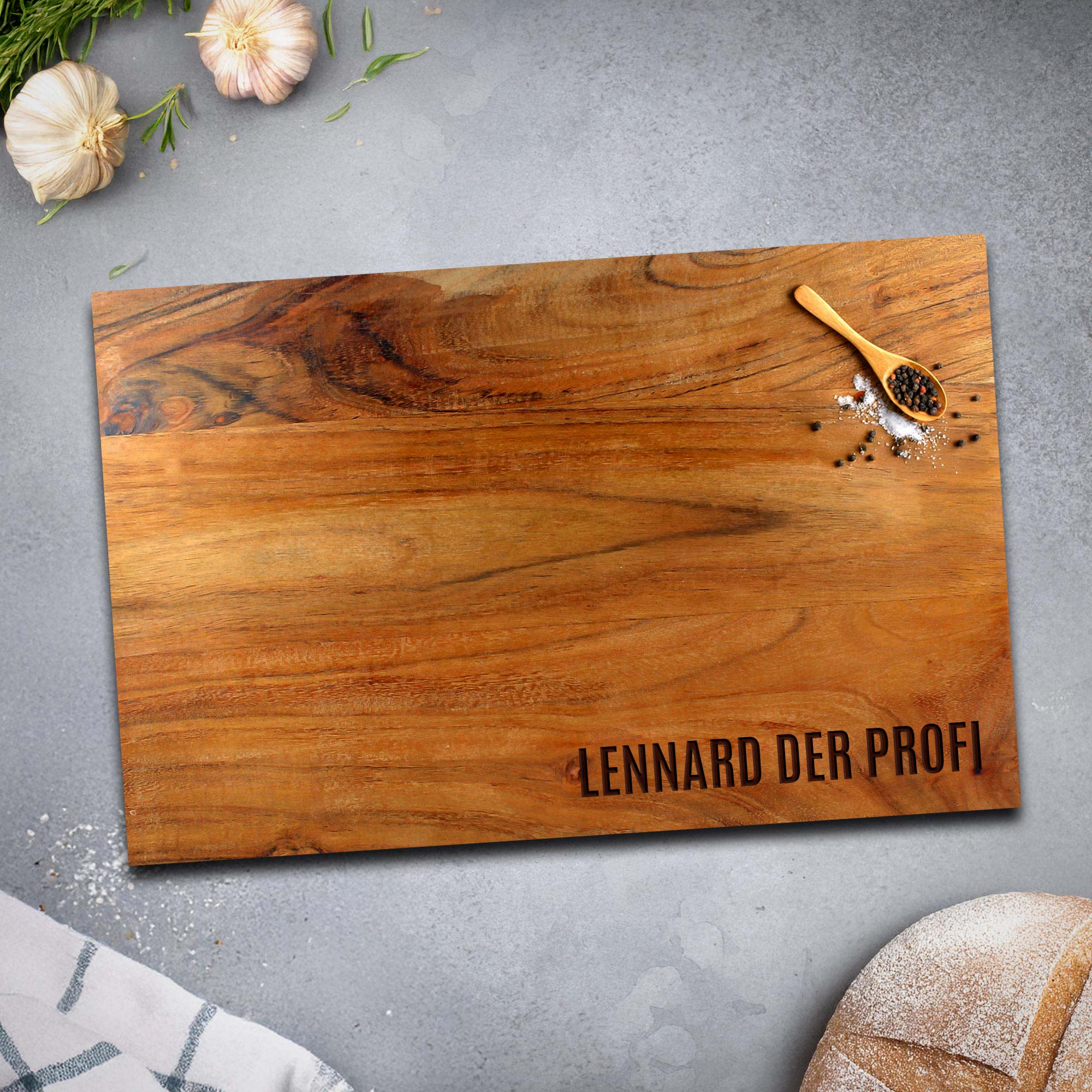 Personalisierter Schneideblock mit Griffmulden Personalisierter Schneideblock mit Griffmulden