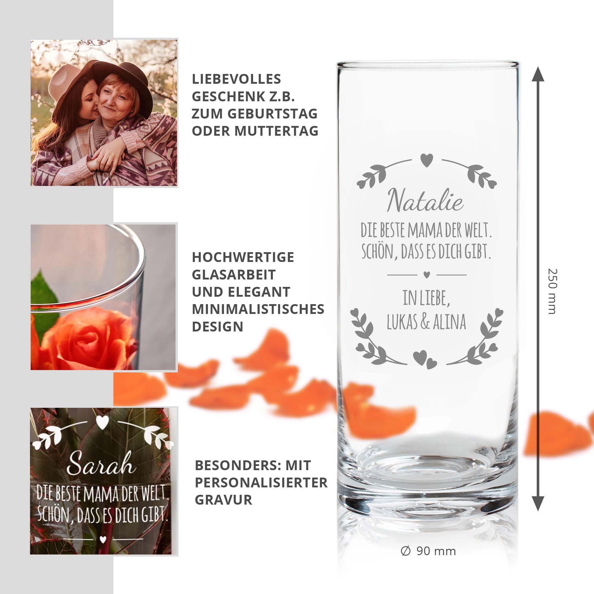 Runde Vase mit Gravur - Beste Mama