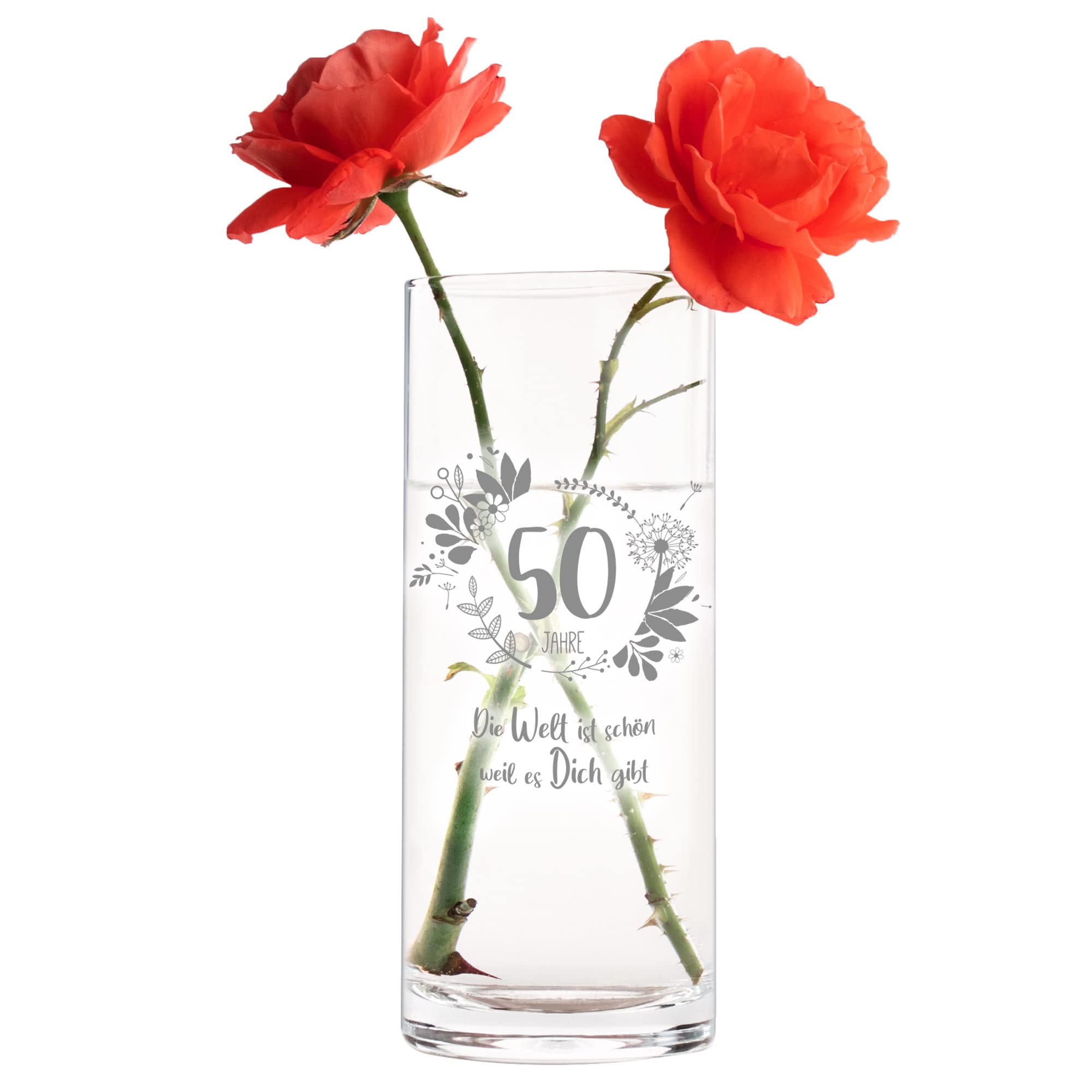 Runde Vase mit Gravur - 50. Geburtstag