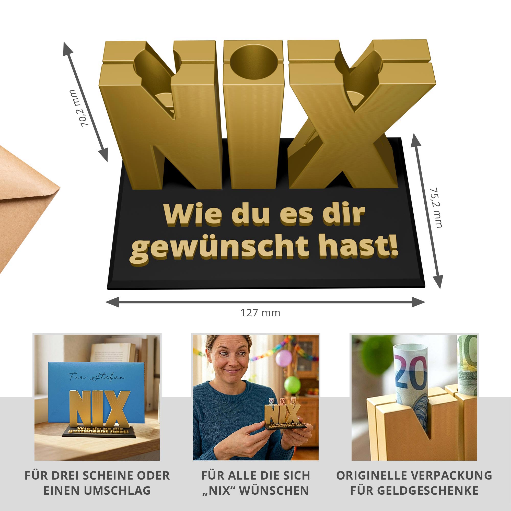 Das Nix Geschenk Gold - Geschenkverpackung für Geld & Gutscheine Das Nix Geschenk Gold - Geschenkverpackung für Geld & Gutscheine
