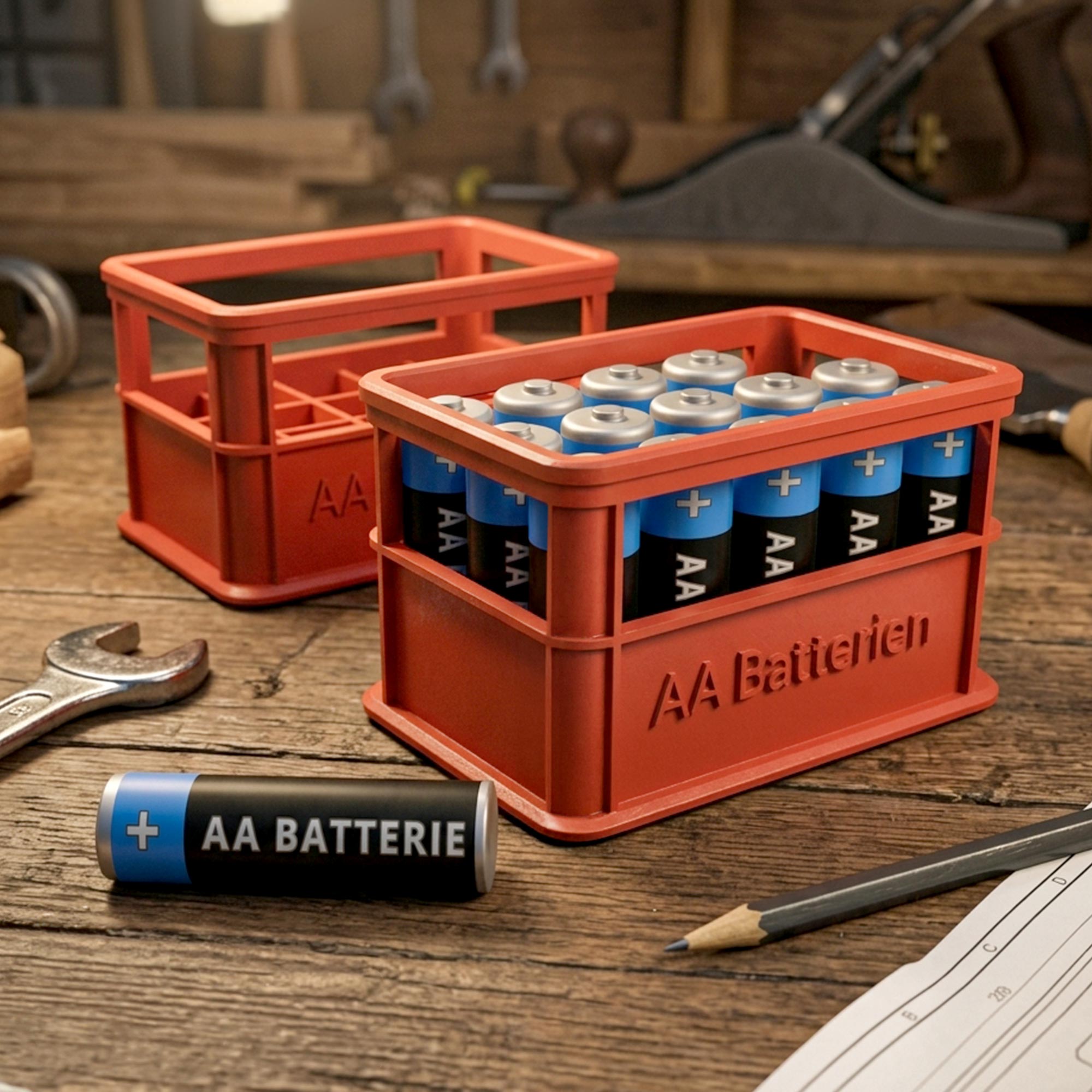 Stapelbare Aufbewahrungsbox für Batterien AA - 2er Set Bierkasten Rot
