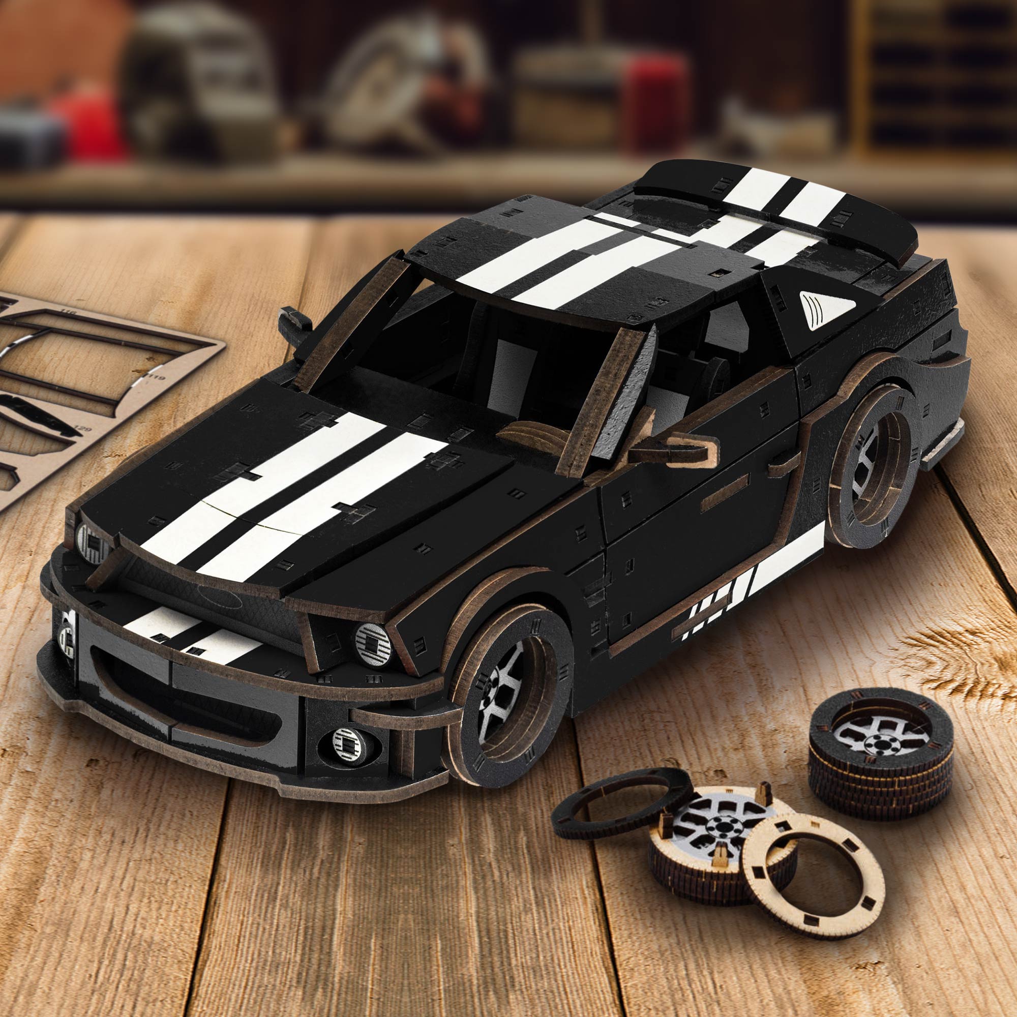 Holzpuzzle 3D - Auto - Stallion GT Schwarz