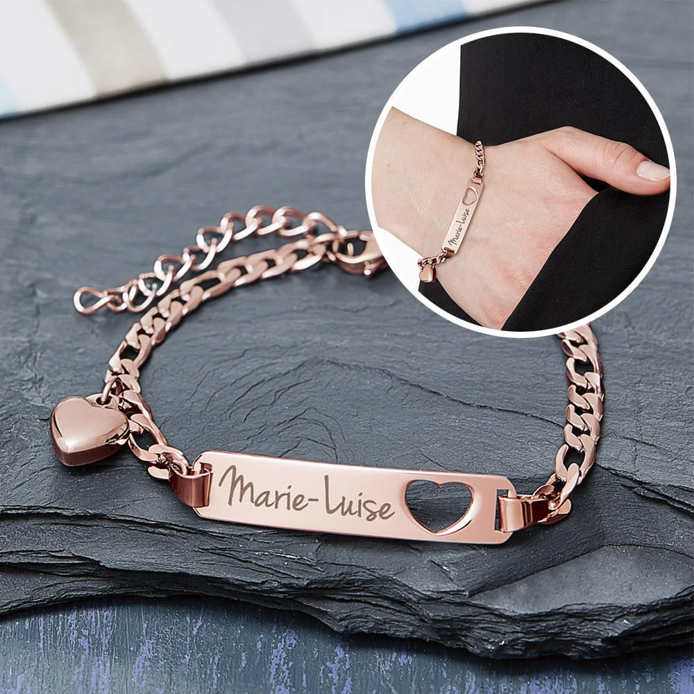 Armband mit Herzstanze Rosegold - Namensgravur 3481 Armband mit Herzstanze Rosegold - Namensgravur 3481