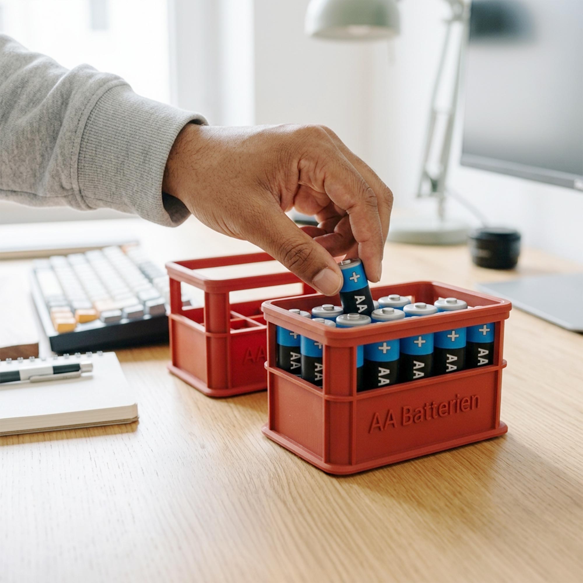 Stapelbare Aufbewahrungsbox für Batterien AA - 2er Set Bierkasten Rot
