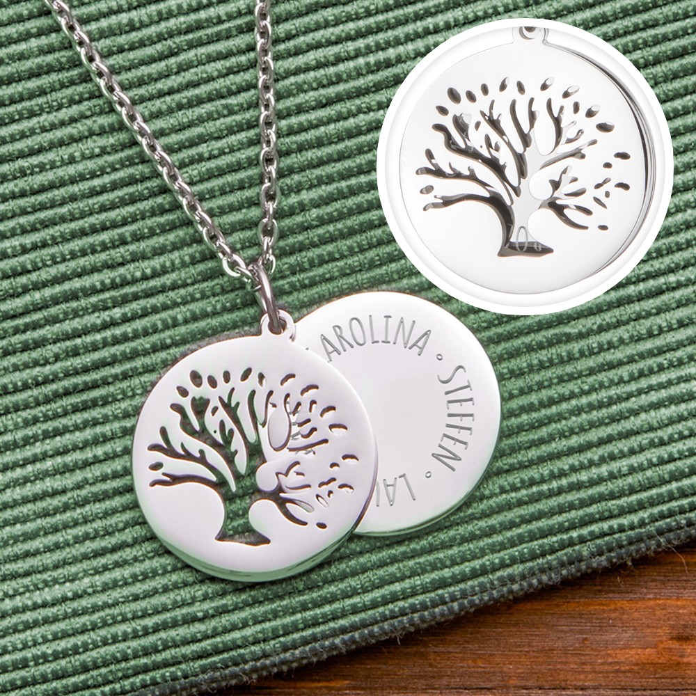 Kette mit graviertem Baum Anhänger Silber - Namen 3696 - 4