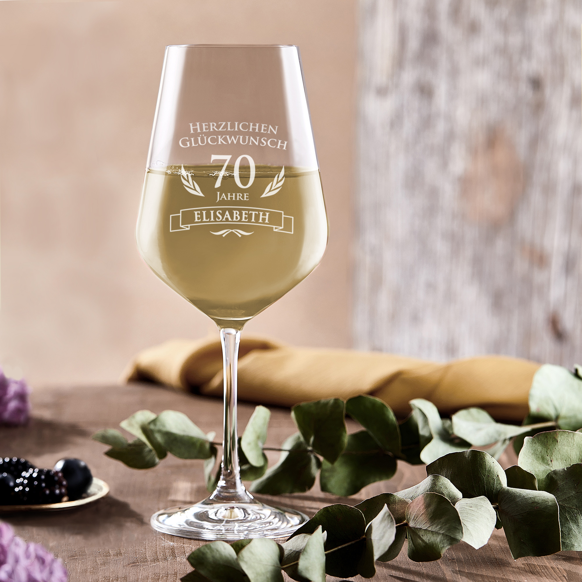 Weißweinglas zum 70. Geburtstag