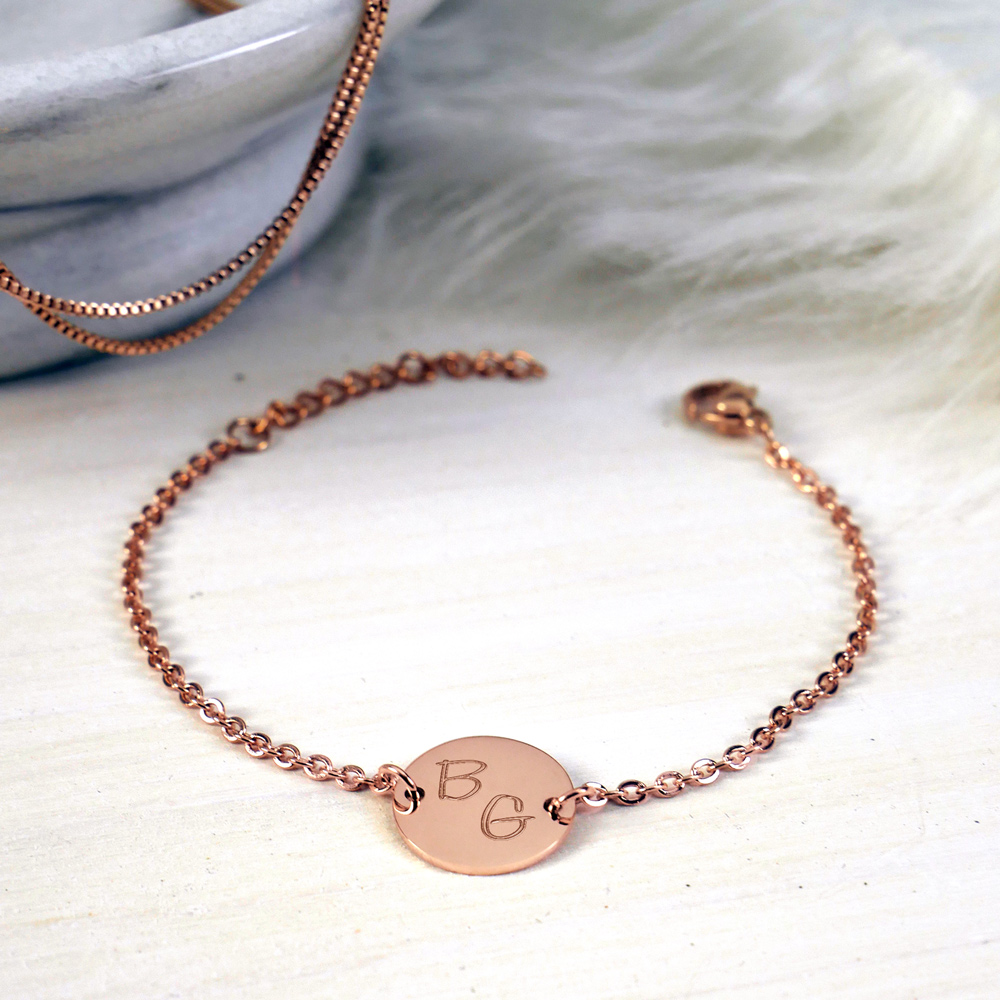 Armband Rosegold mit runder Plakette - Initialen