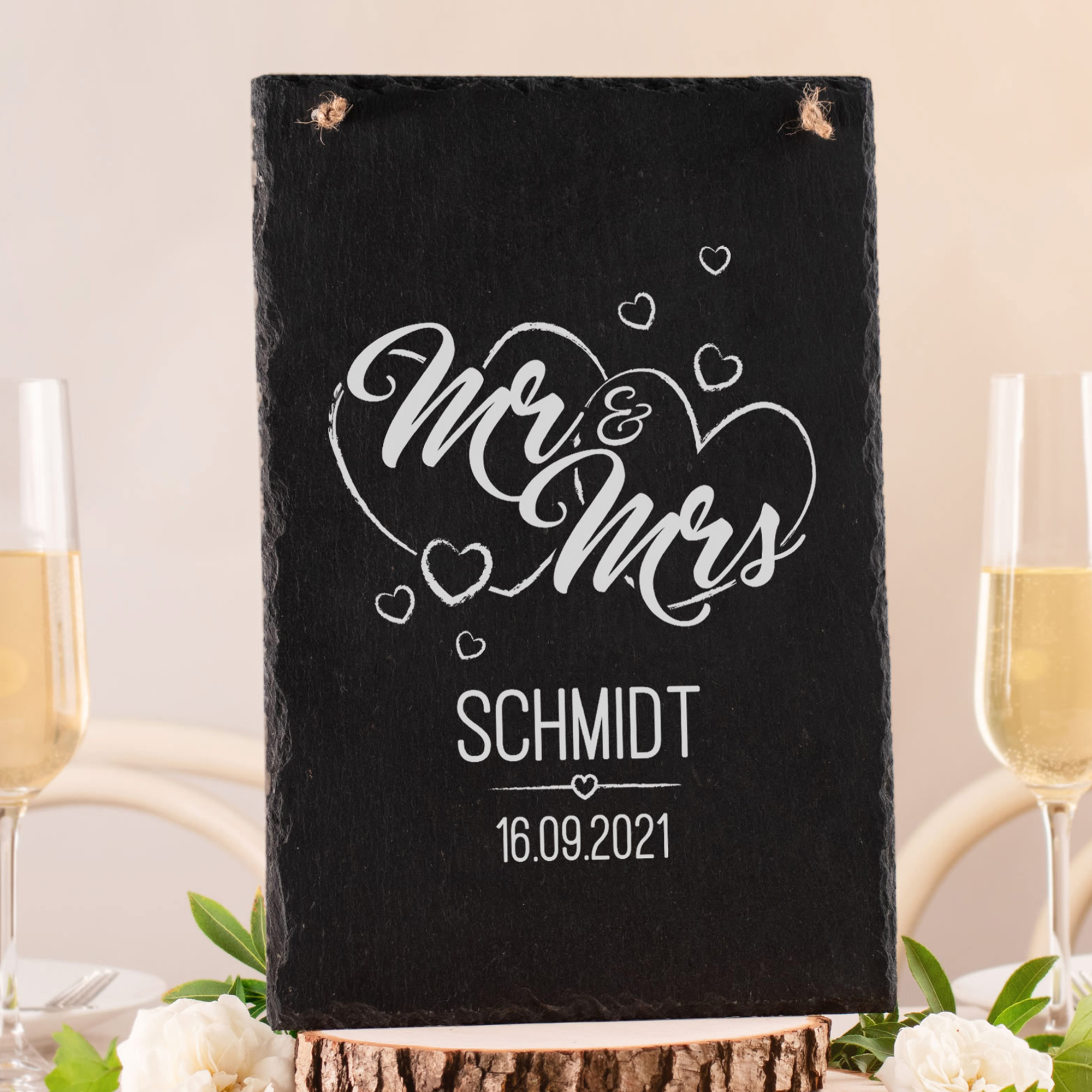 Große Schiefertafel mit Gravur - Mr and Mrs 2127-13-MZ