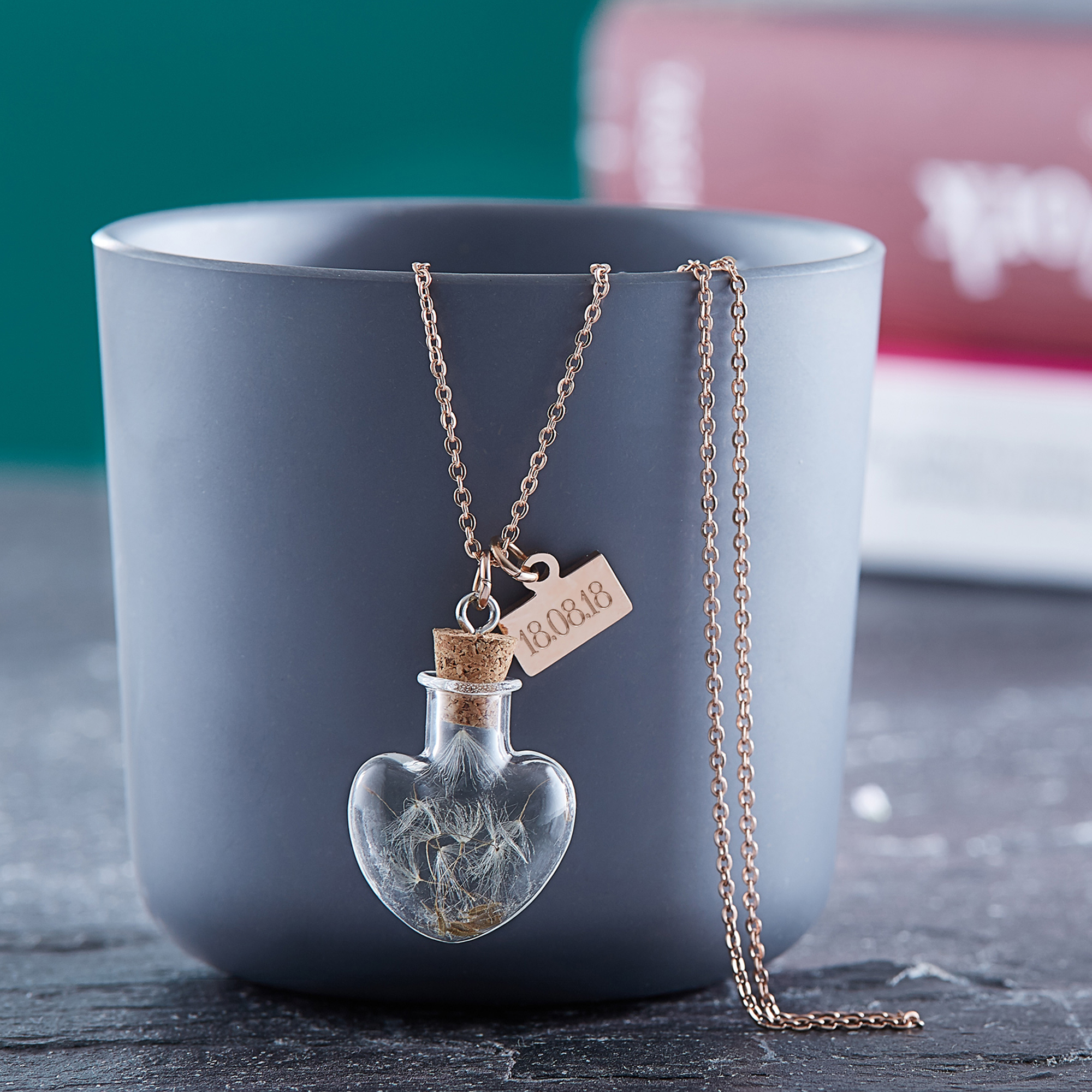 Herz Kettenanhänger Flaschenpost Rosegold - Datum Gravur 4016 - 3