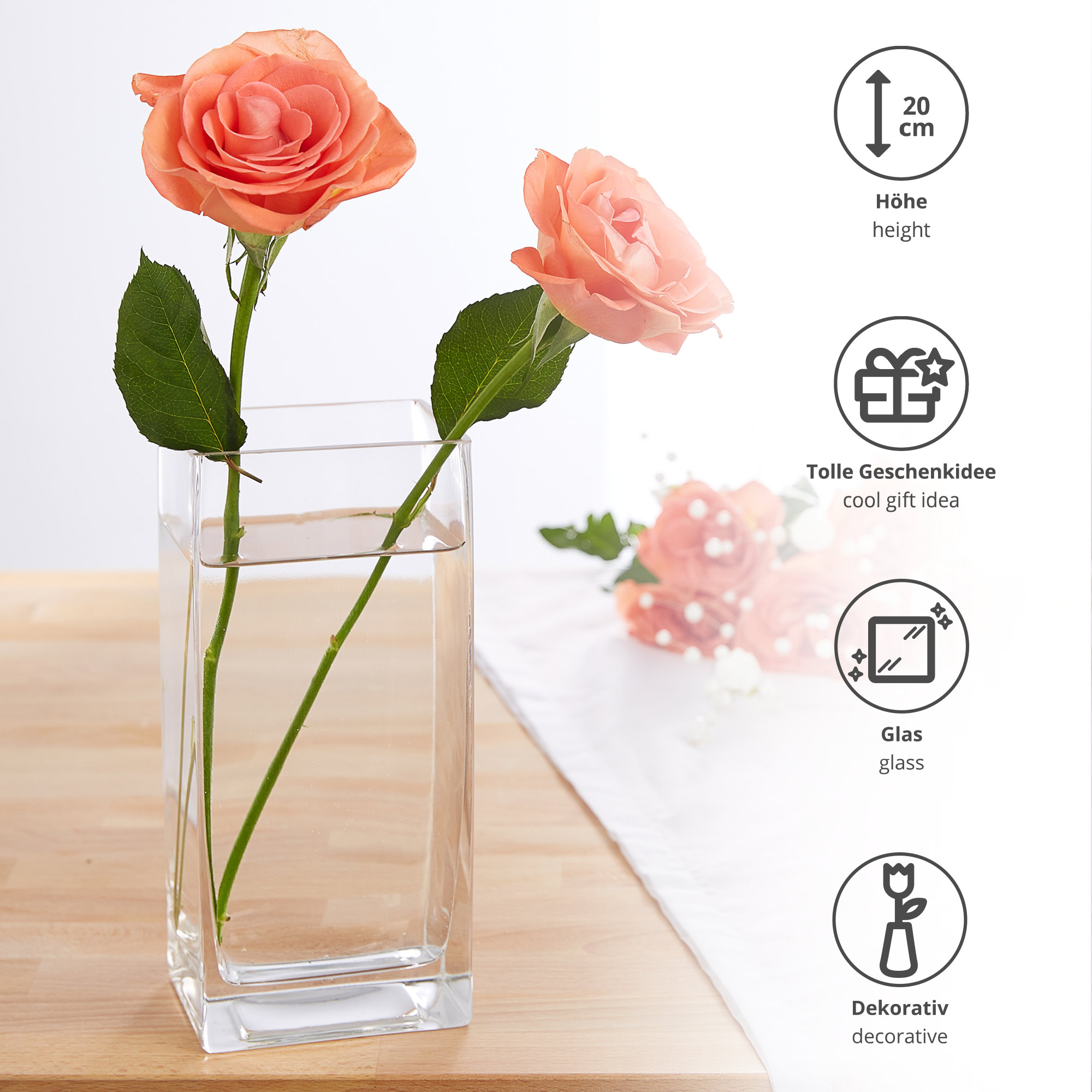 Eckige Vase - Glas Blumenvase 0006-0019-EU-0000 - 3