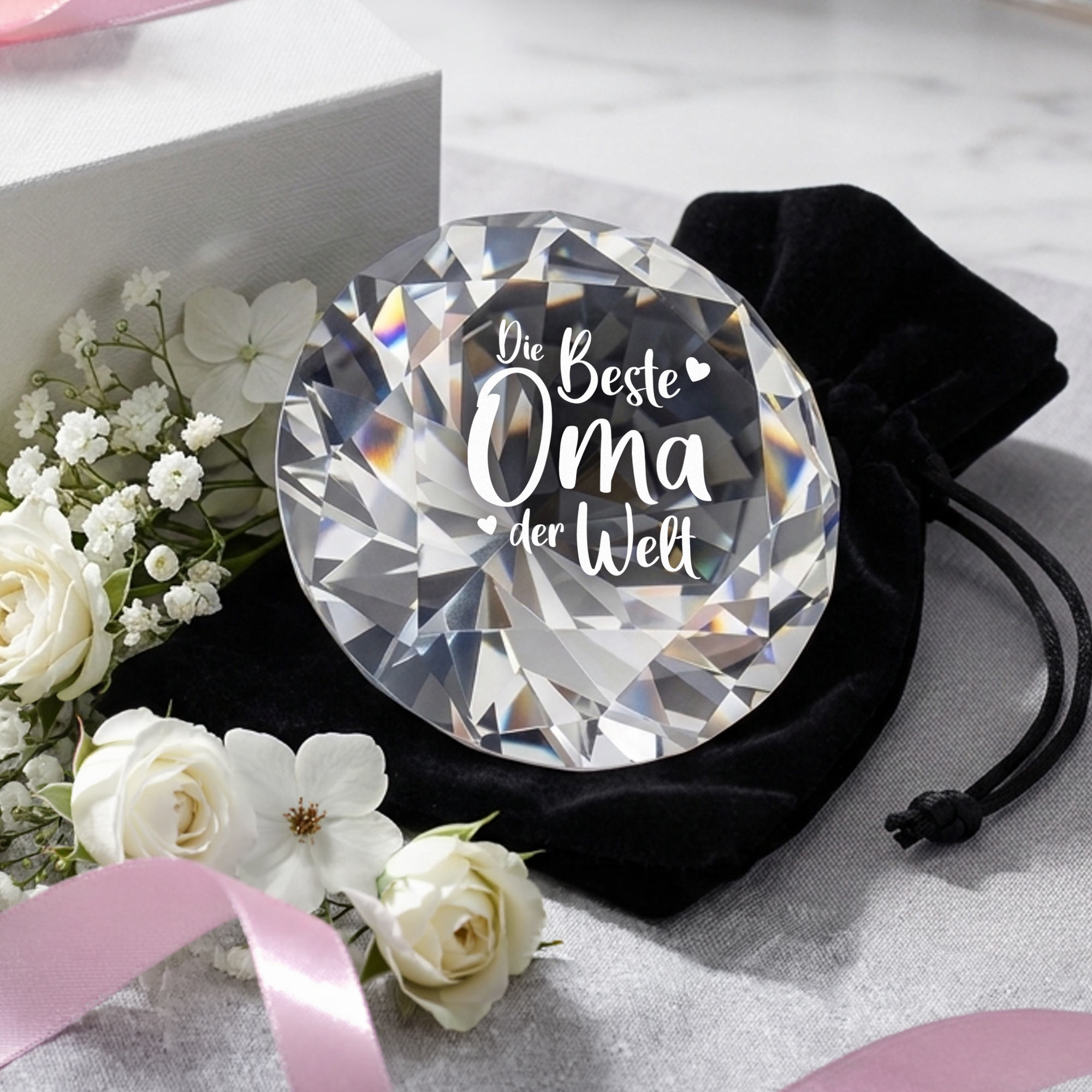Diamant Kristall mit Gravur und Samtsäckchen - Beste Oma Diamant Kristall mit Gravur und Samtsäckchen - Beste Oma