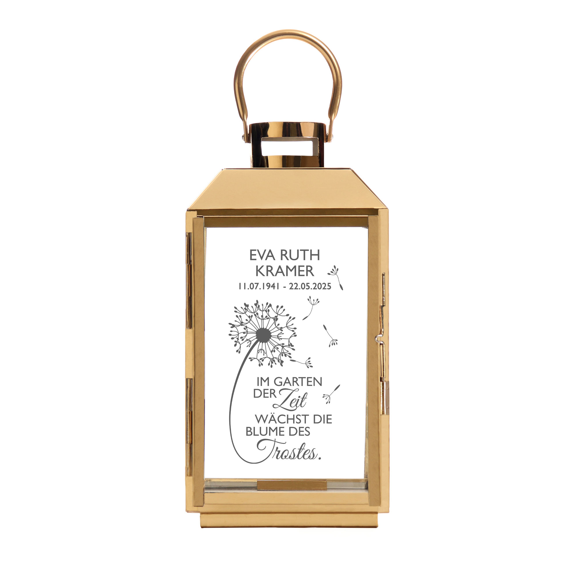 Gold Laterne mit Gravur - Trauerblume