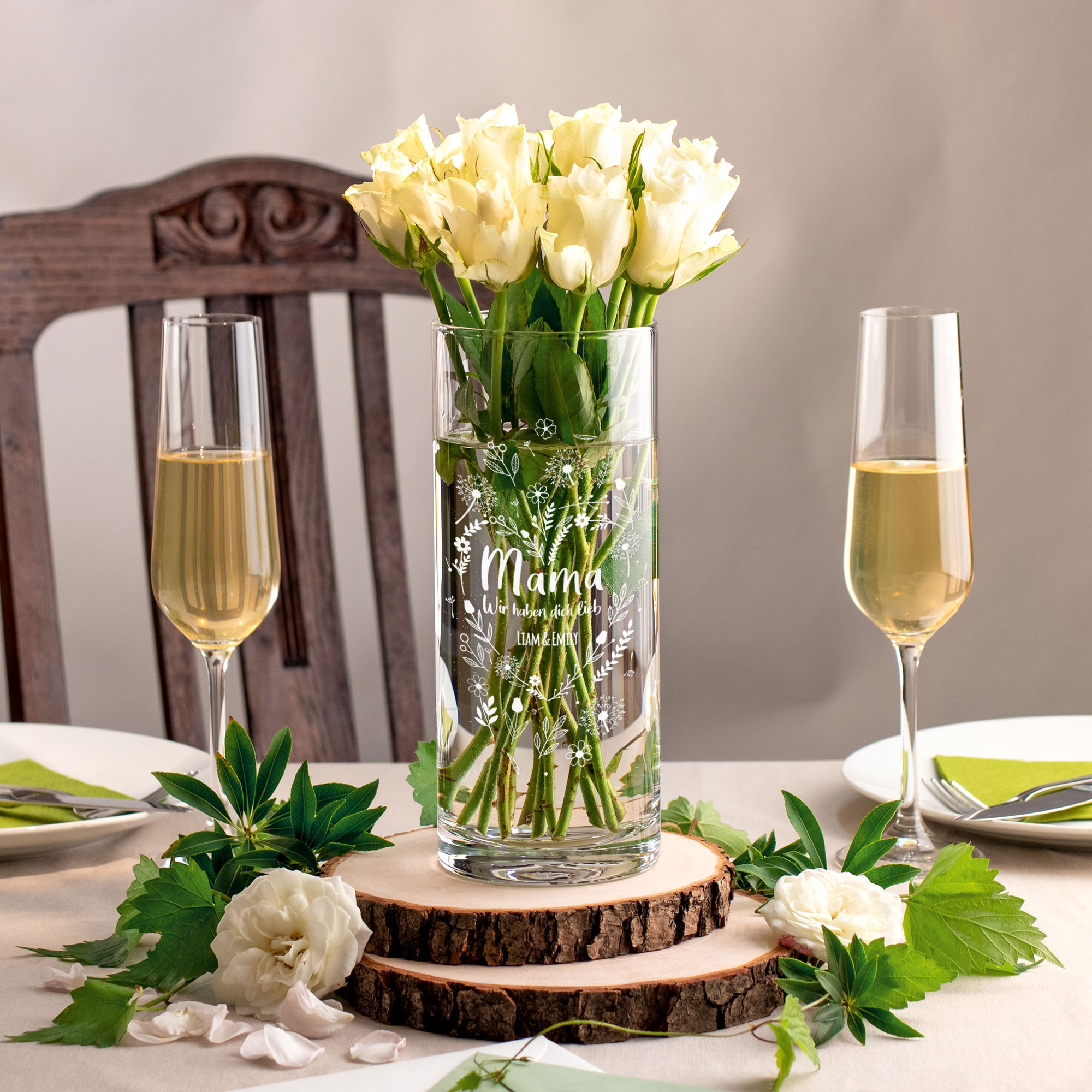 Runde Vase mit Gravur - Blumenherz für Mama 2135-115-MZ - 7