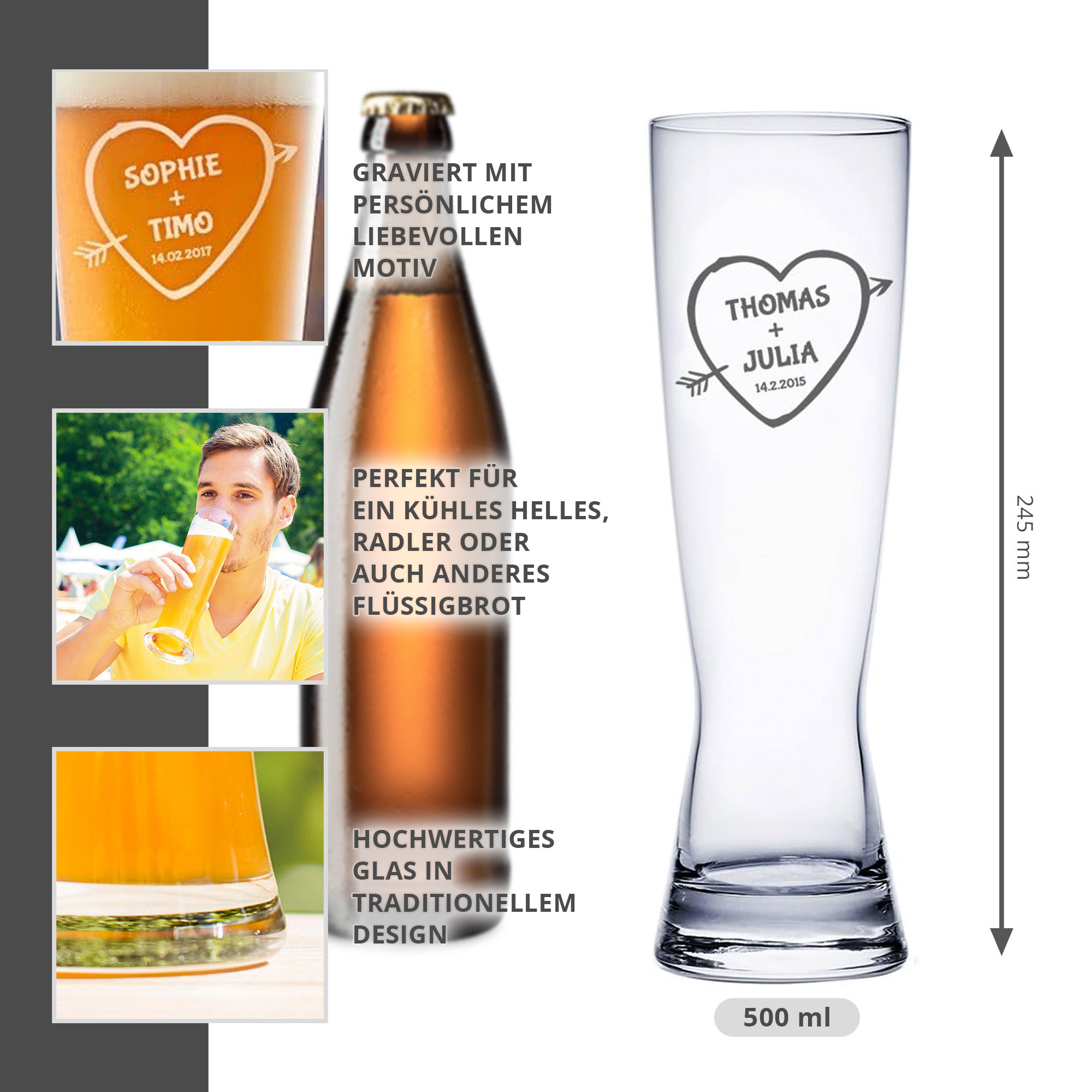 Weizenglas mit Gravur - Amors Pfeil