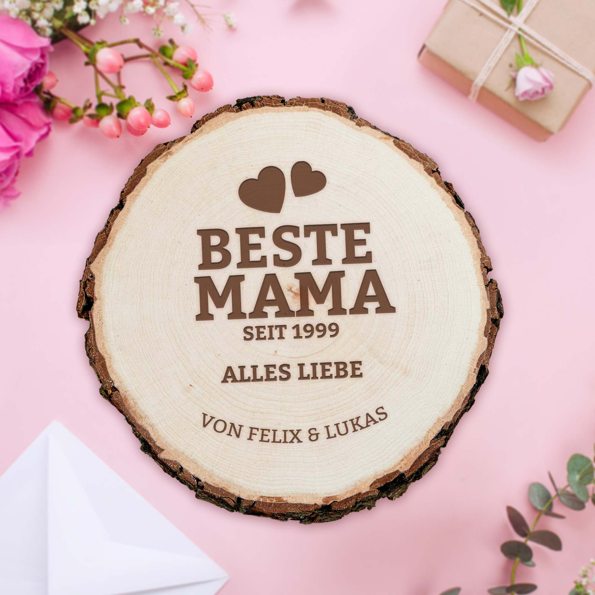 Baumscheibe mit Gravur - Beste Mama von Herzen