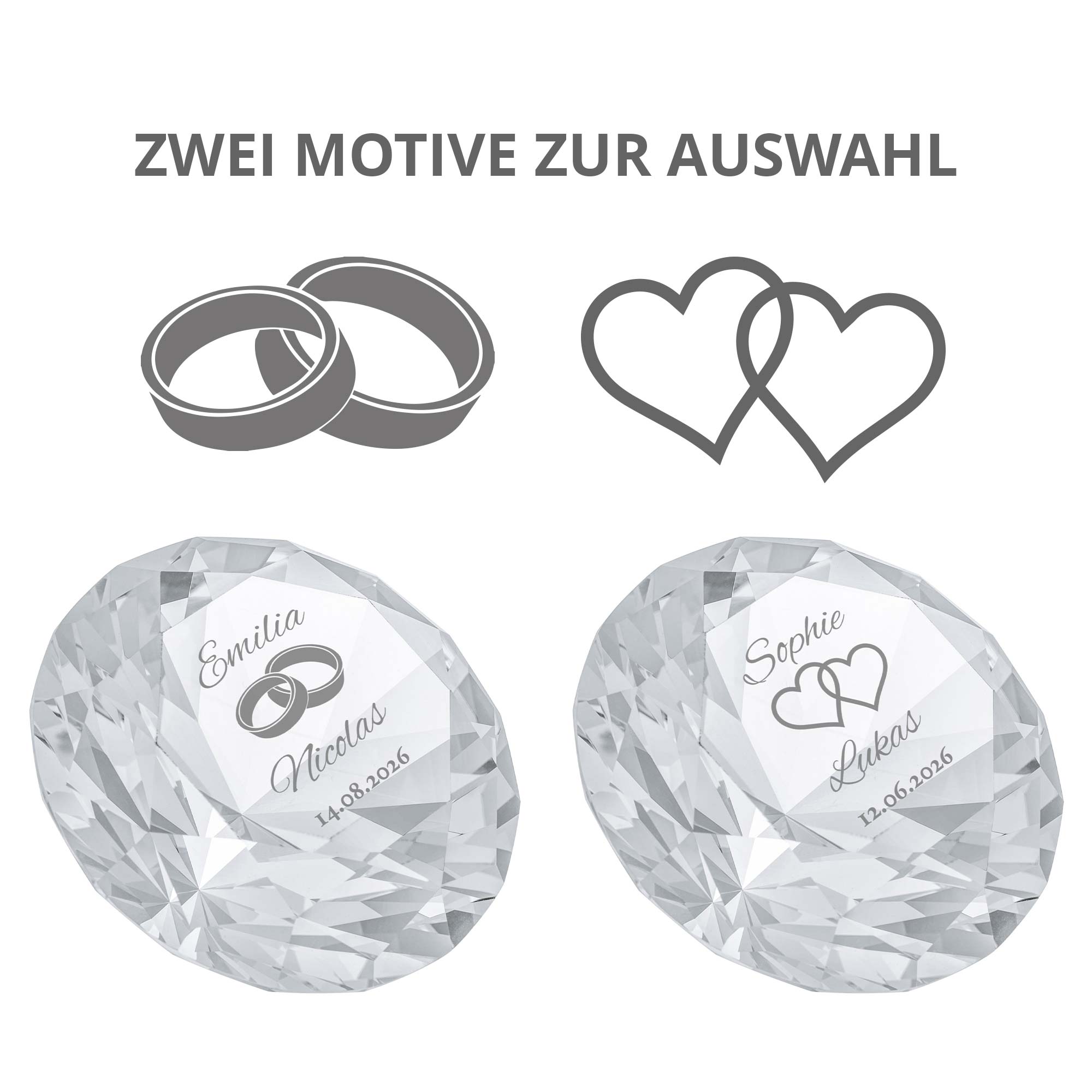 Diamant Kristall mit Gravur zur Hochzeit