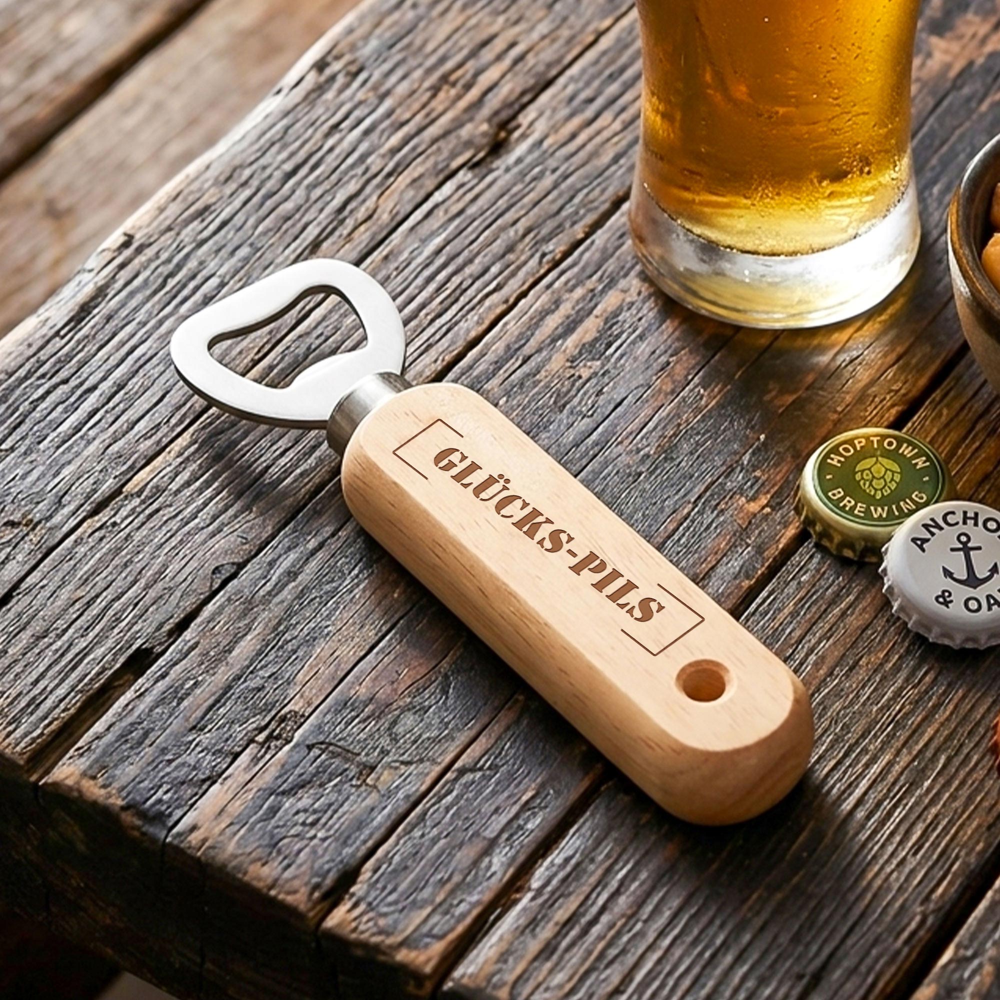 Personalisierter Flaschenöffner aus Holz - Stempel Personalisierter Flaschenöffner aus Holz - Stempel