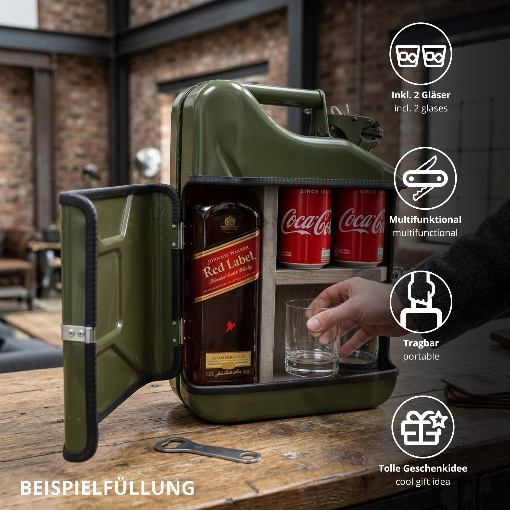 10l Kanisterbar 3-teilig - grüne Mini Bar mit Barschrank 10l Kanisterbar 3-teilig - grüne Mini Bar mit Barschrank