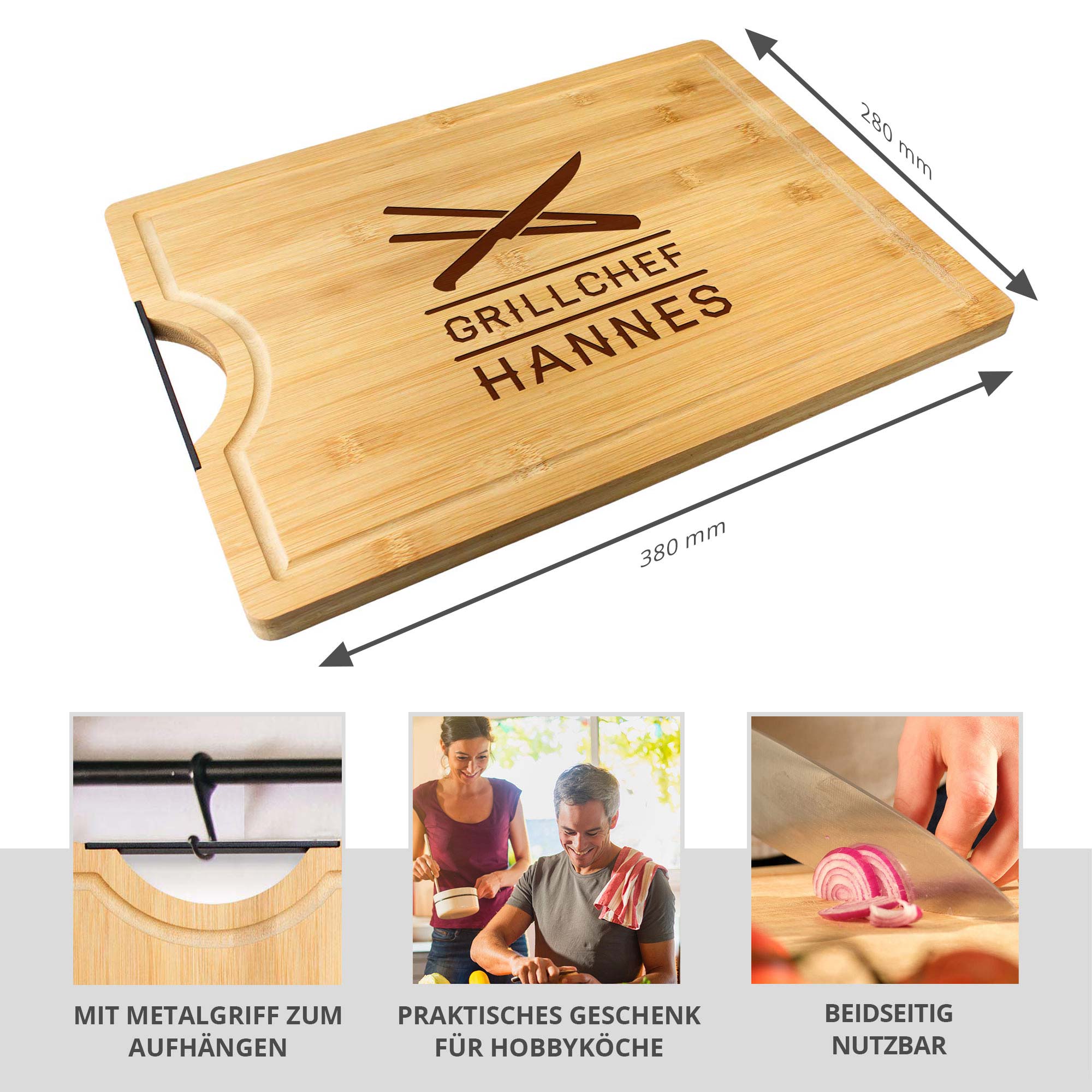 Bambusholz Schneidebrett mit Grillchef Gravur